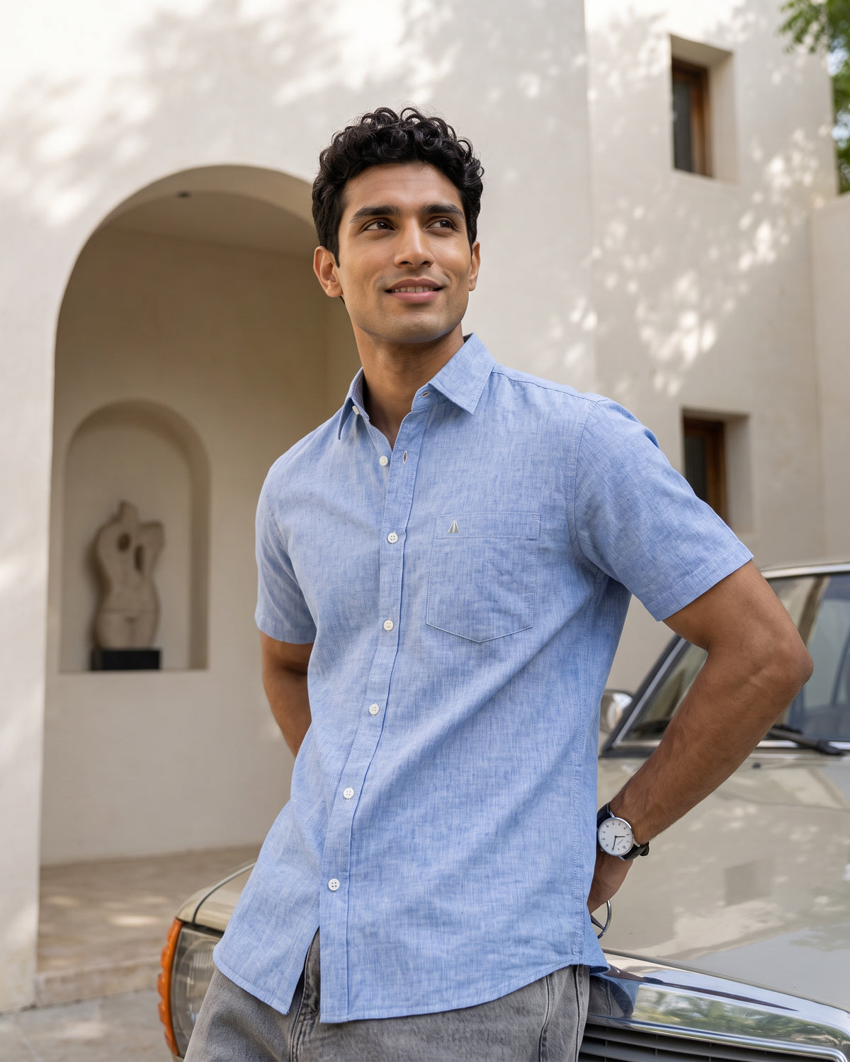 AnationZ Heritage Linen Stripe Short Sleeve Shirt - Atlantic Blue Sri Lanka