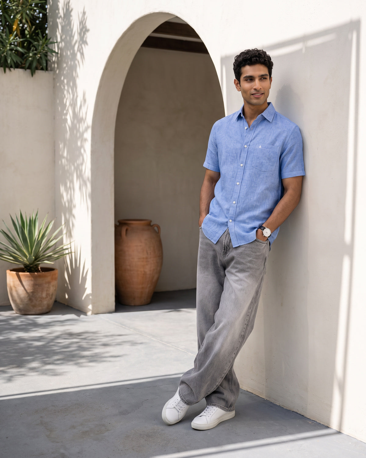 AnationZ Heritage Linen Stripe Short Sleeve Shirt - Atlantic Blue Sri Lanka