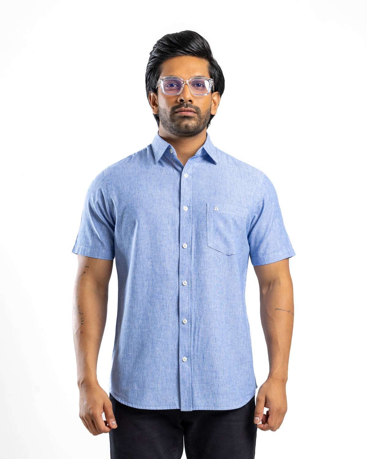 AnationZ Heritage Linen Stripe Short Sleeve Shirt - Atlantic Blue Sri Lanka
