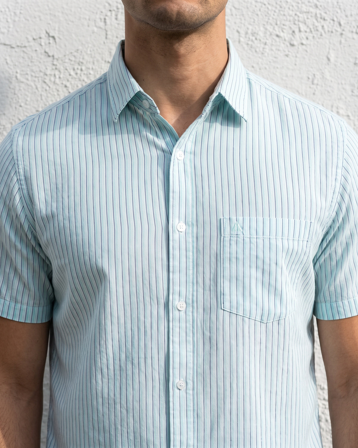 AnationZ Heritage Linen Stripe Short Sleeve Shirt - Teal Current Sri Lanka