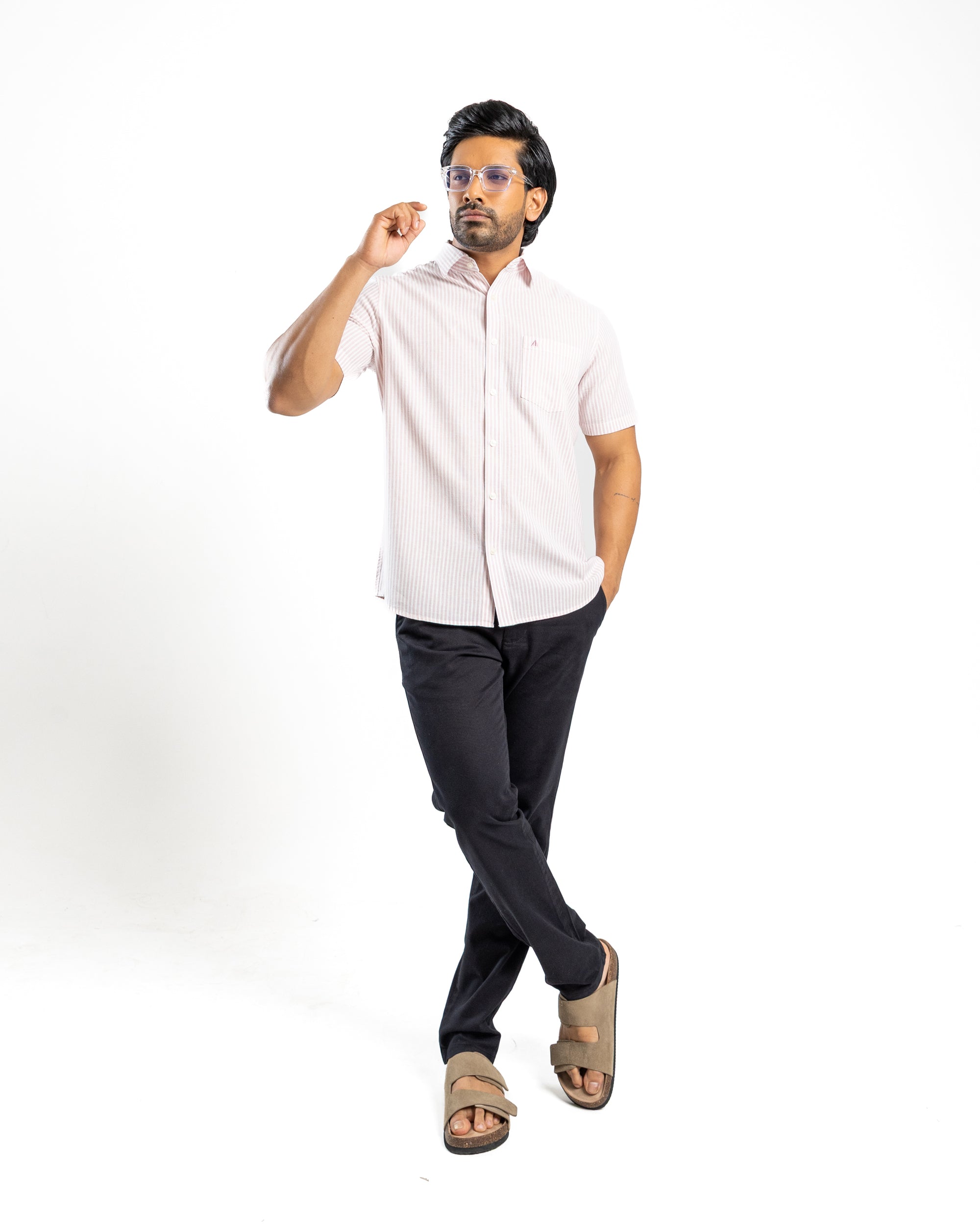 AnationZ Heritage Linen Stripe Short Sleeve Shirt - Rose Dusk Sri Lanka
