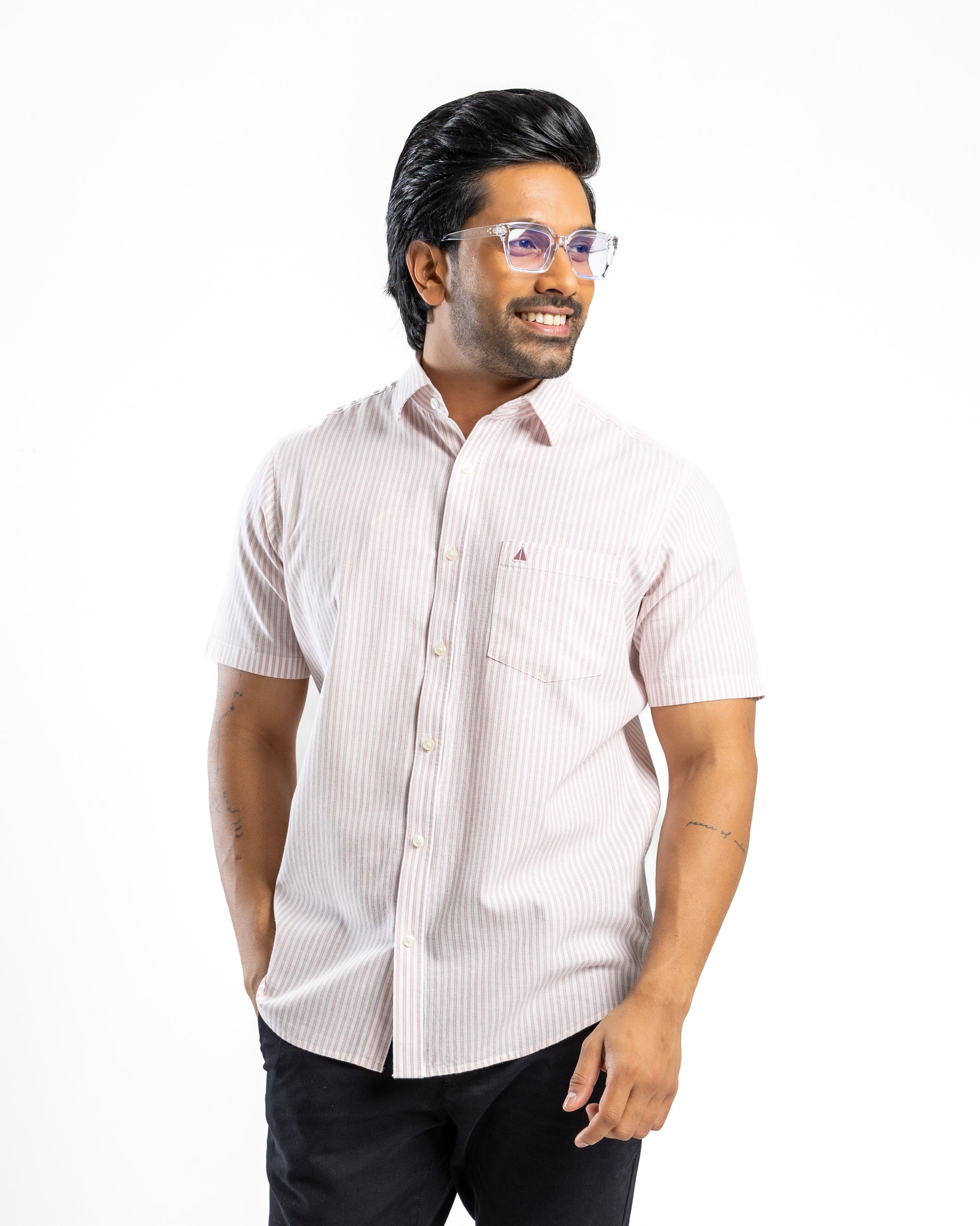 AnationZ Heritage Linen Stripe Short Sleeve Shirt - Rose Dusk Sri Lanka
