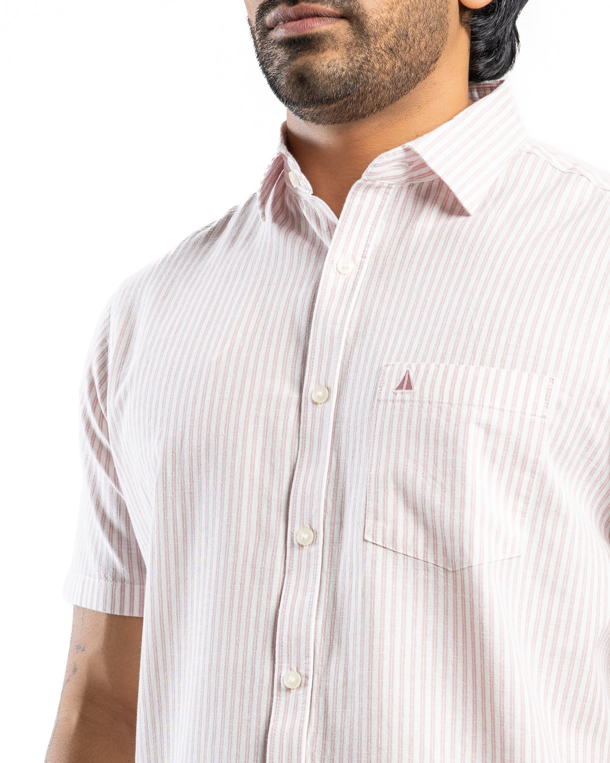 AnationZ Heritage Linen Stripe Short Sleeve Shirt - Rose Dusk Sri Lanka

