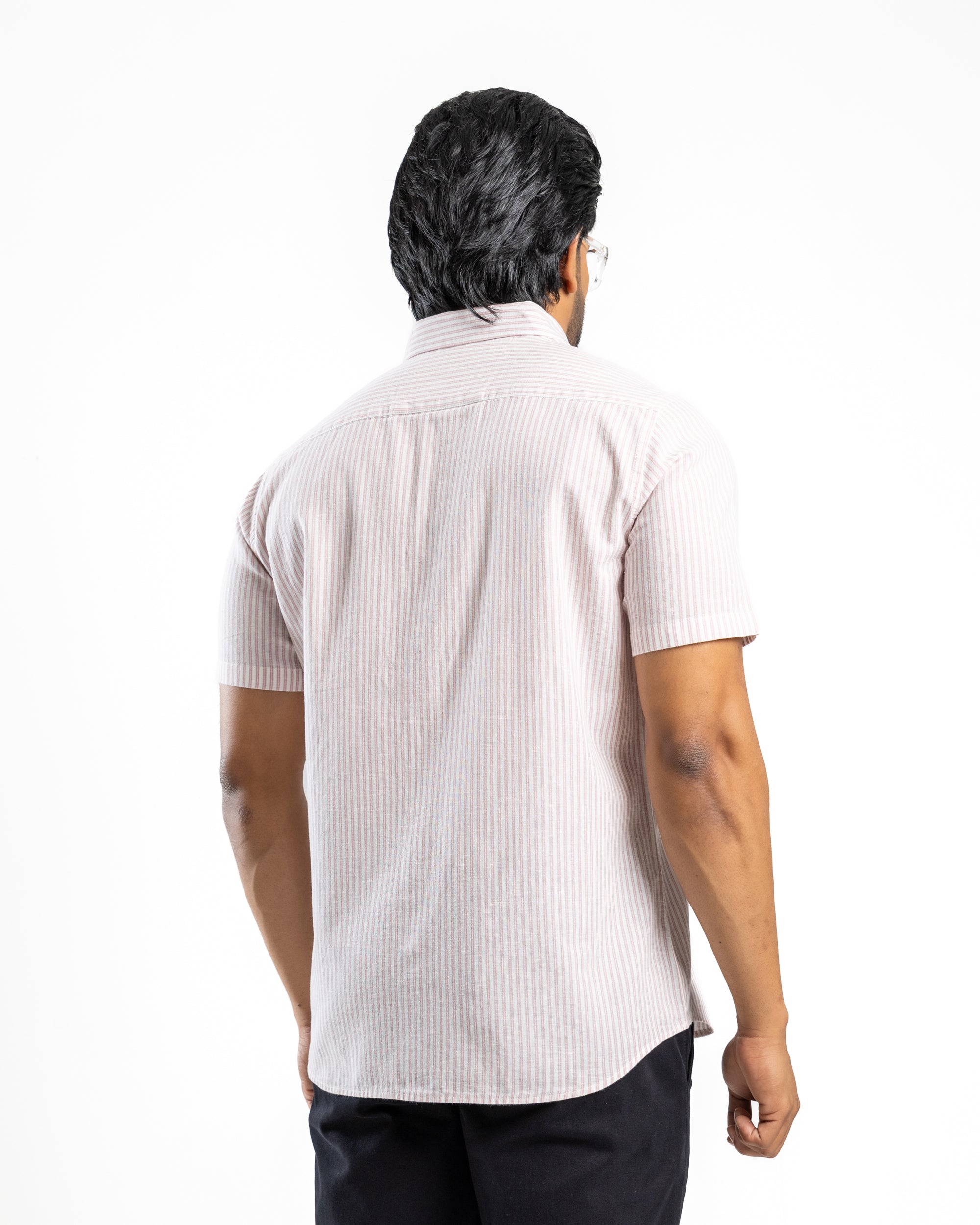 AnationZ Heritage Linen Stripe Short Sleeve Shirt - Rose Dusk Sri Lanka
