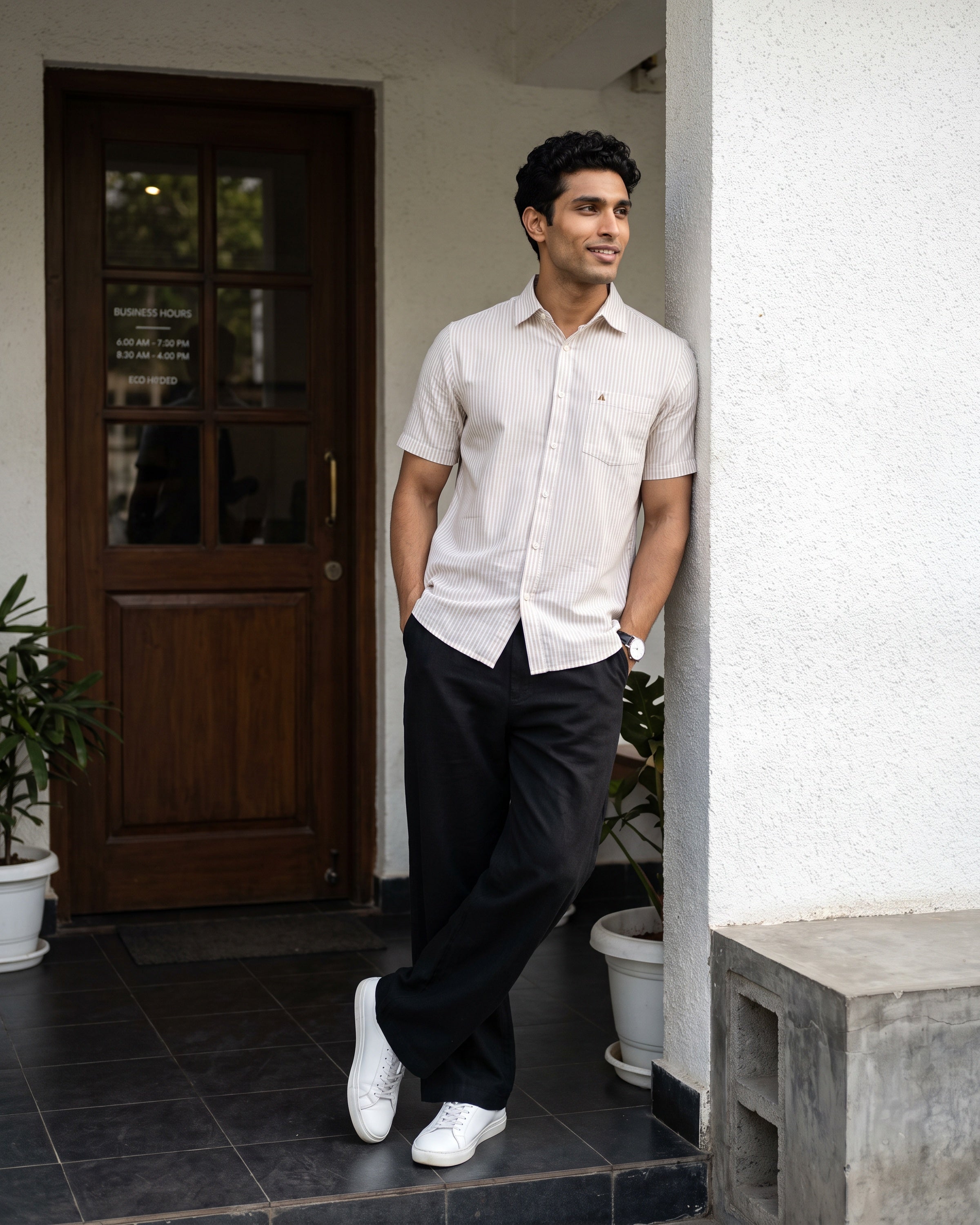AnationZ Heritage Linen Stripe Short Sleeve Shirt - Weathered Linen Sri Lanka
