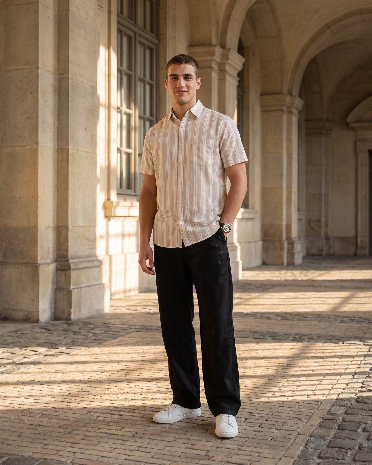AnationZ Heritage Linen Stripe Short Sleeve Shirt - Driftwood Sri Lanka
