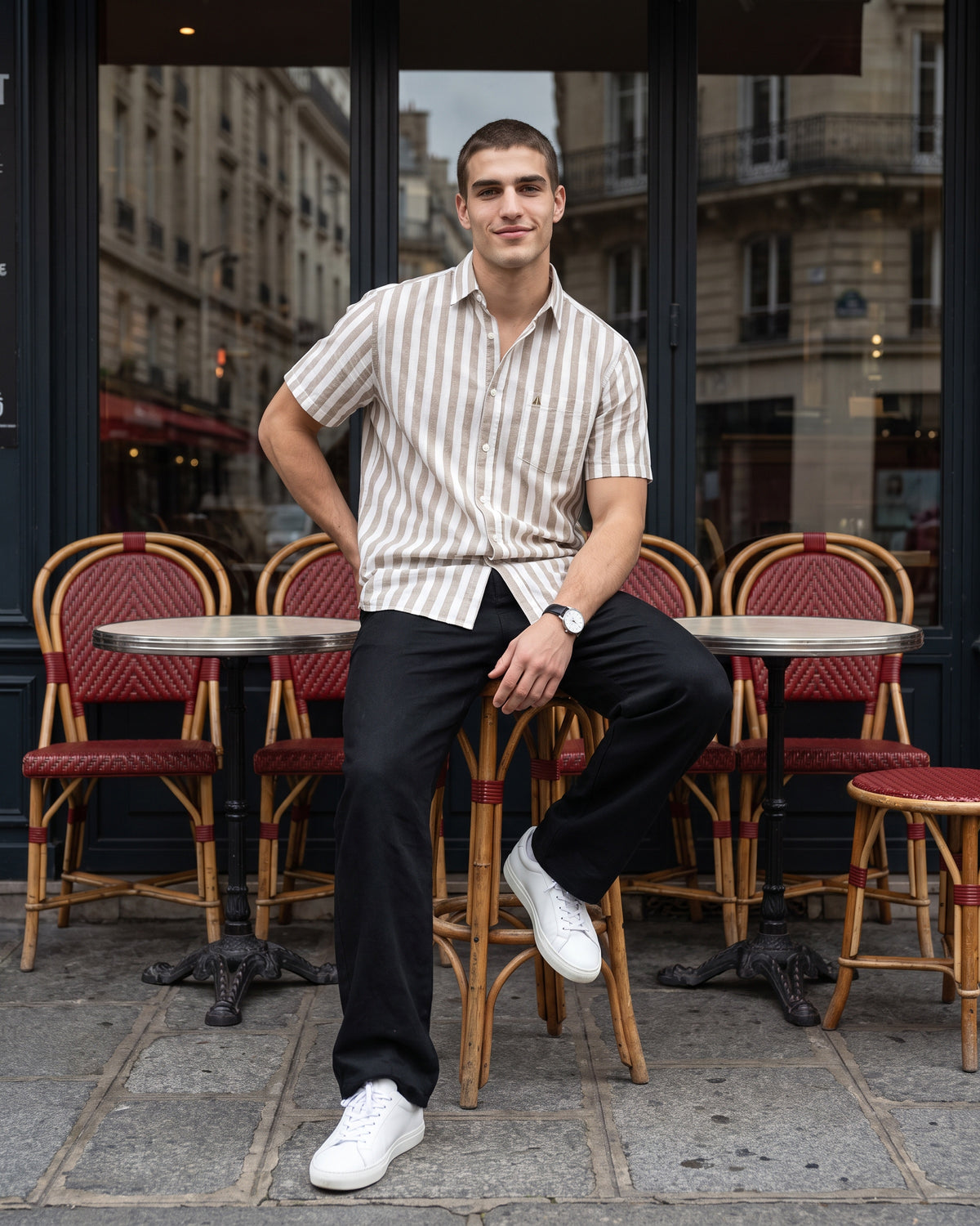 Heritage Linen Stripe Short Sleeve Shirt - Aged Ivory