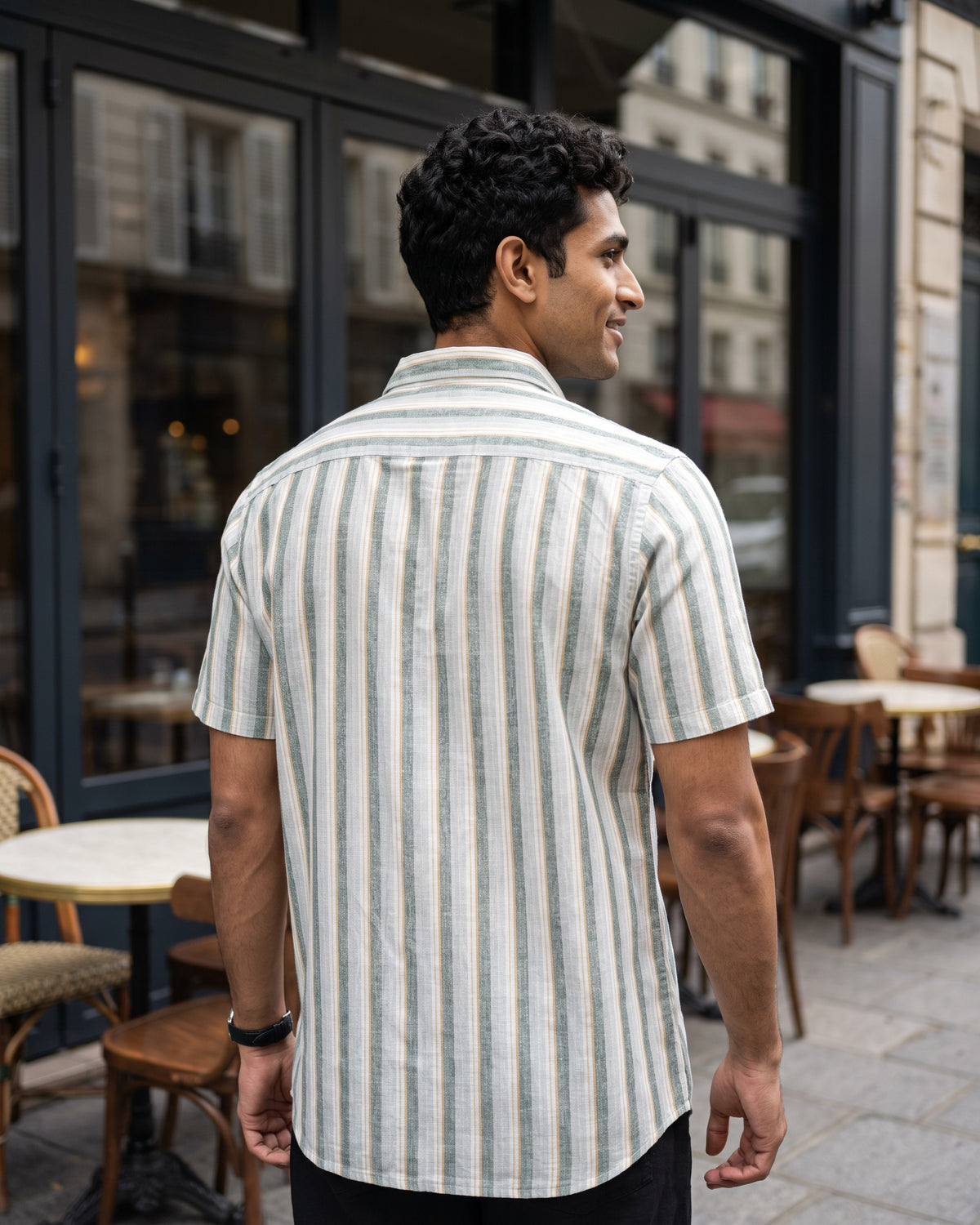 AnationZ Heritage Linen Stripe Short Sleeve Shirt - Deep Canopy Sri Lanka