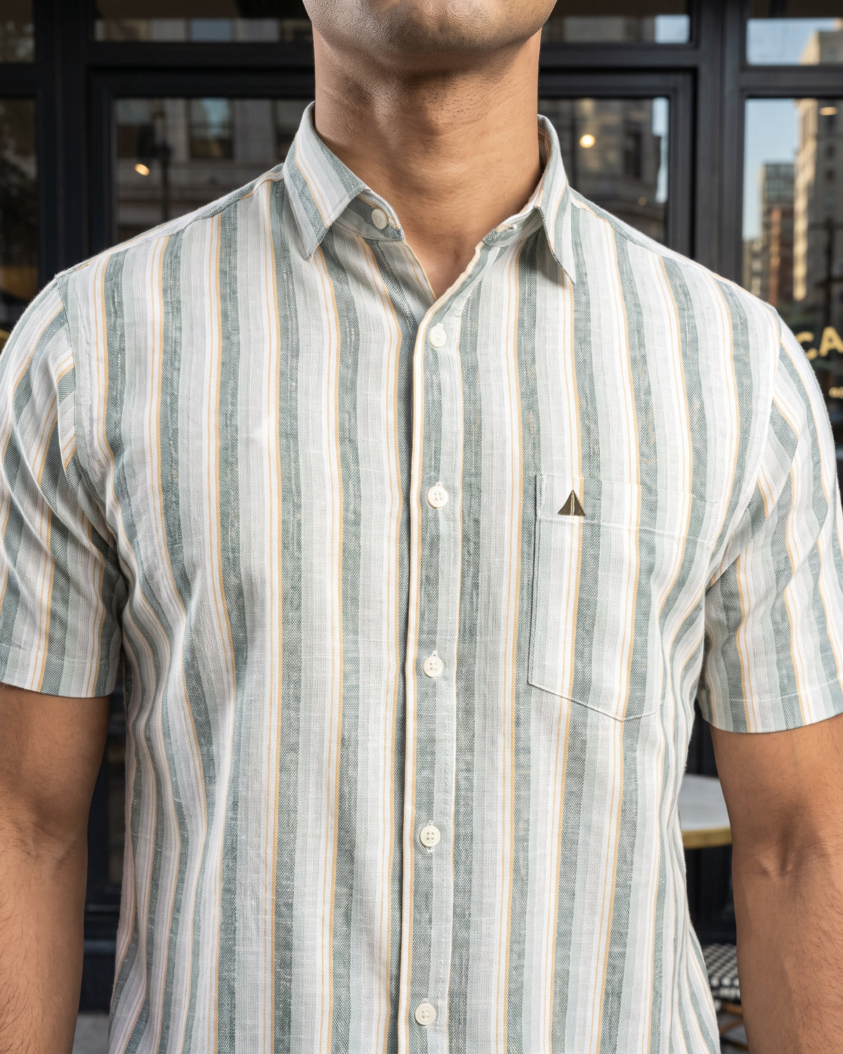 AnationZ Heritage Linen Stripe Short Sleeve Shirt - Deep Canopy Sri Lanka
