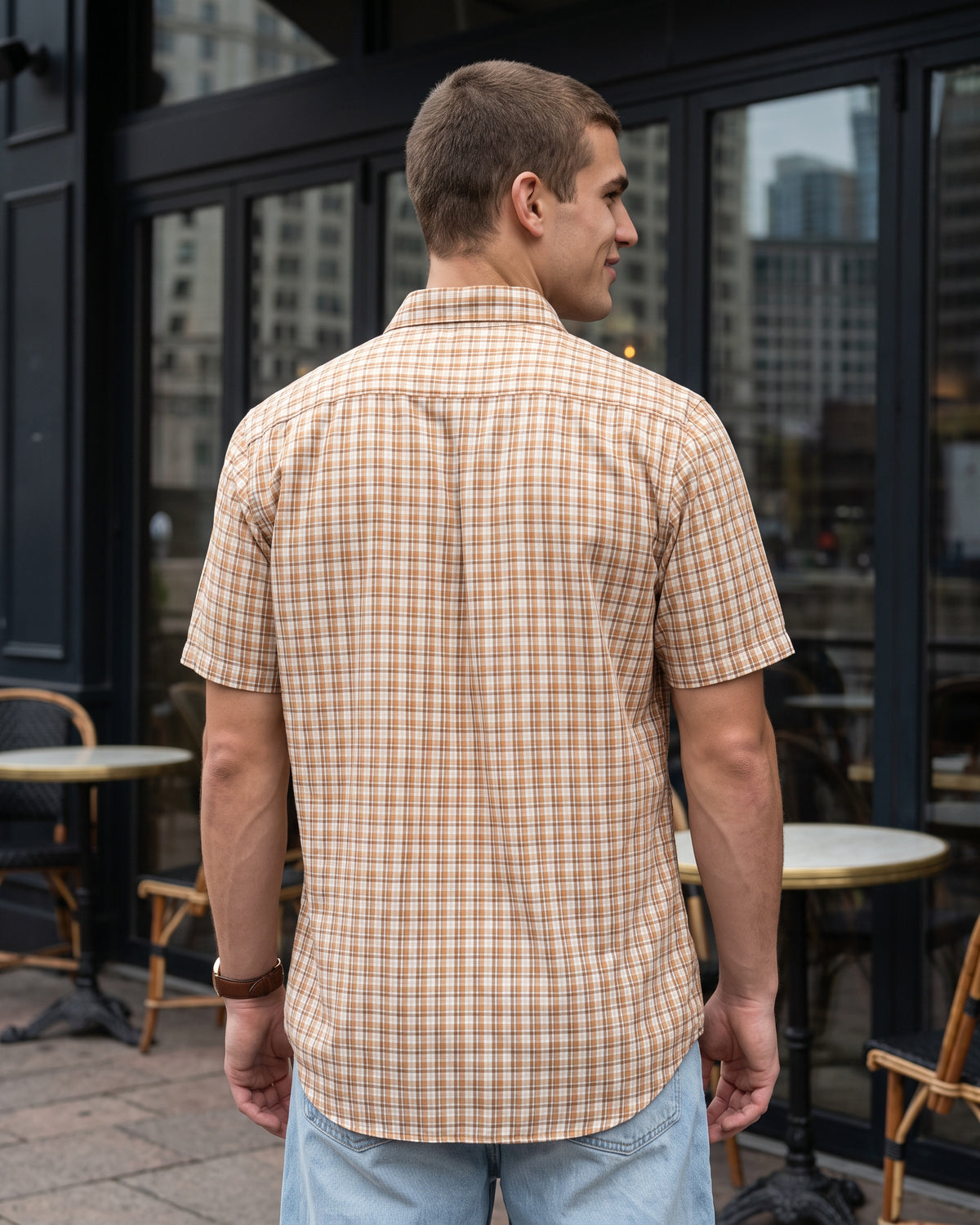 AnationZ Heritage Linen Check Short Sleeve Shirt - Warm Tobacco Sri Lanka