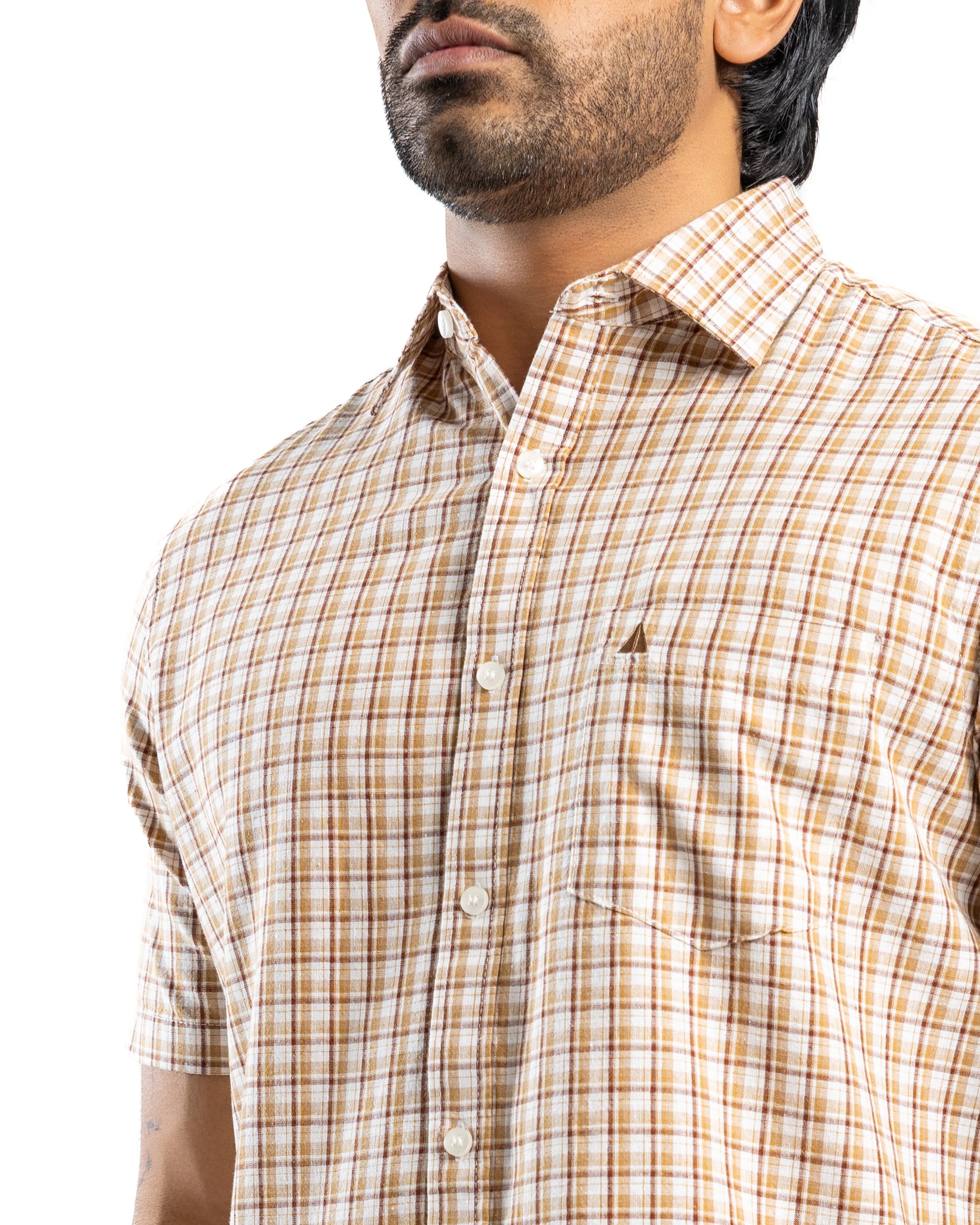 AnationZ Heritage Linen Check Short Sleeve Shirt - Warm Tobacco Sri Lanka
