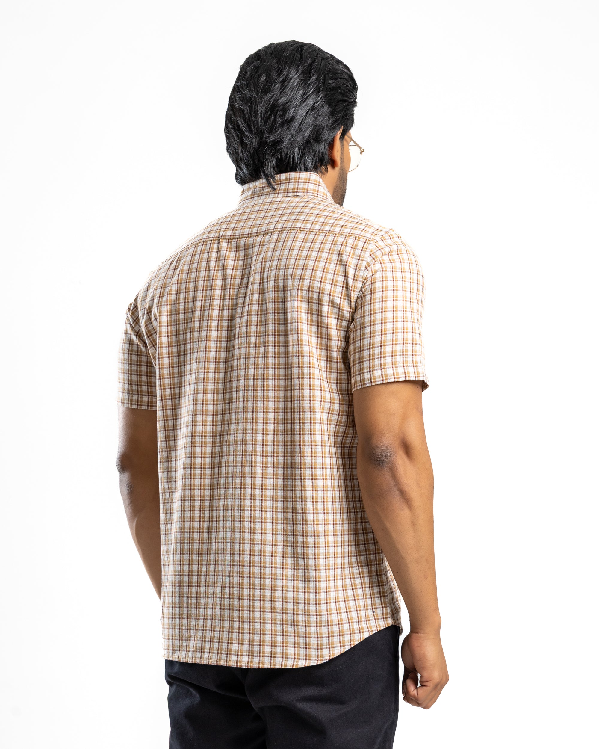 AnationZ Heritage Linen Check Short Sleeve Shirt - Warm Tobacco Sri Lanka
