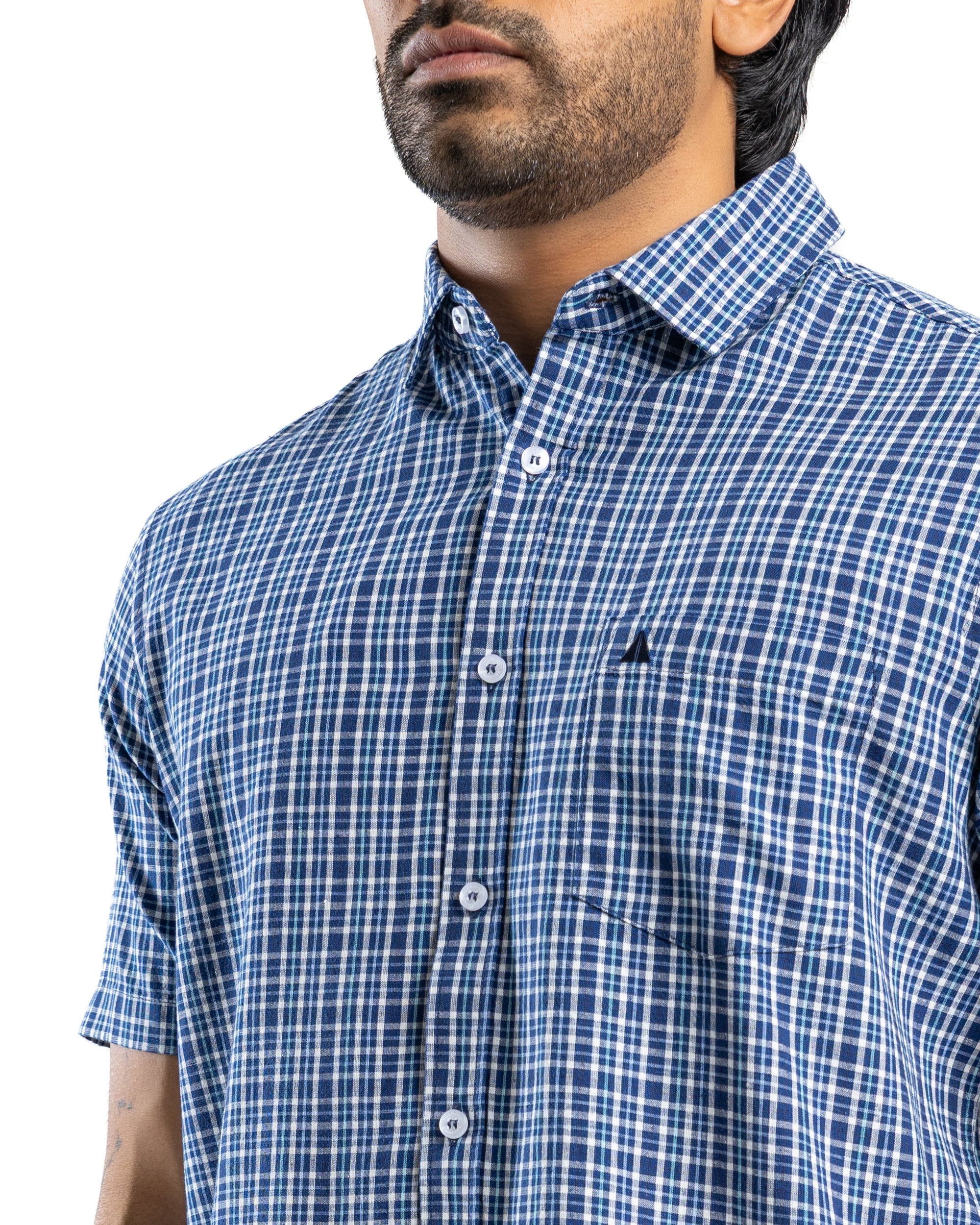 AnationZ Heritage Linen Check Short Sleeve Shirt - Midnight Ink Sri Lanka
