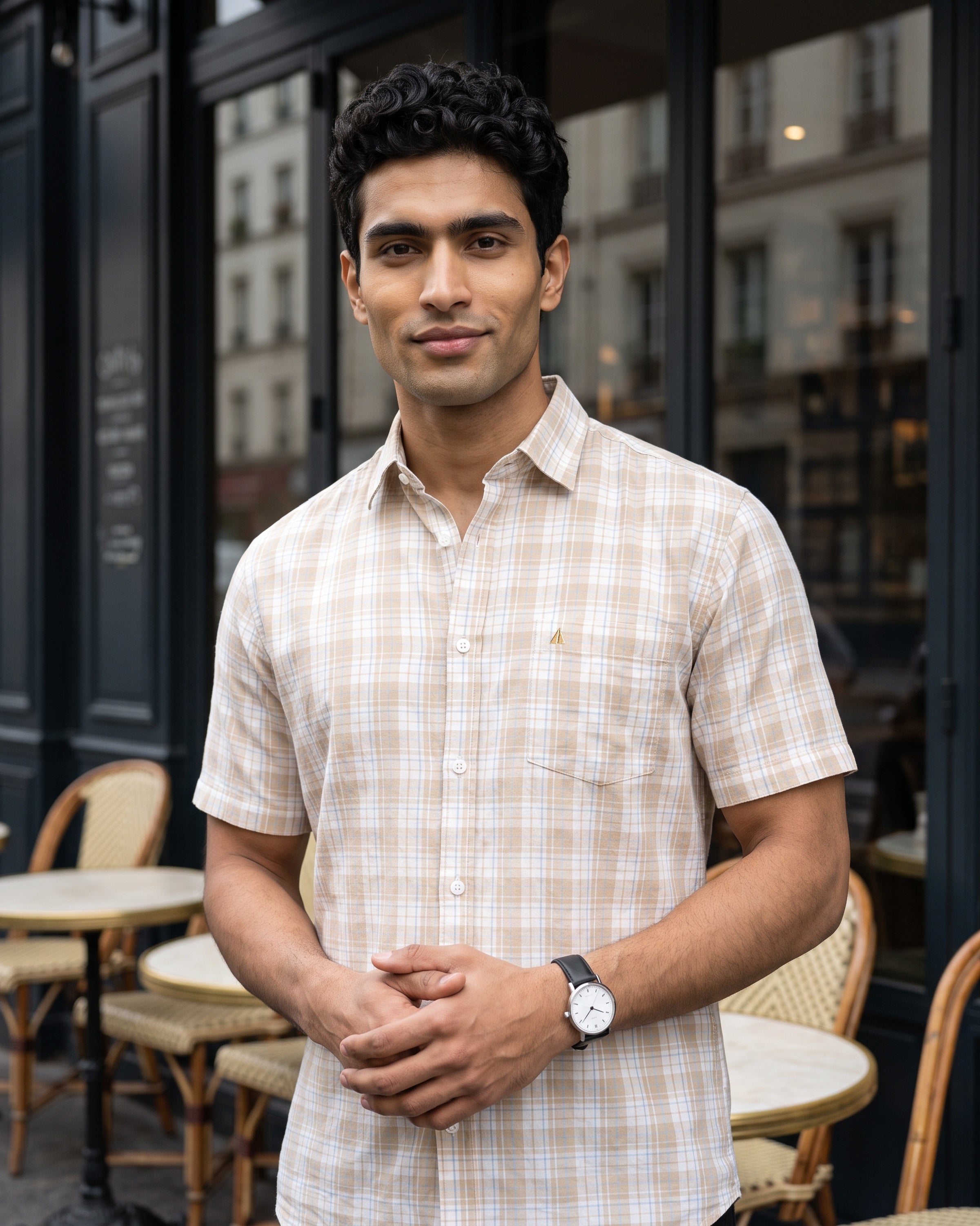 AnationZ Heritage Linen Check Short Sleeve Shirt - Driftwood Sri Lanka