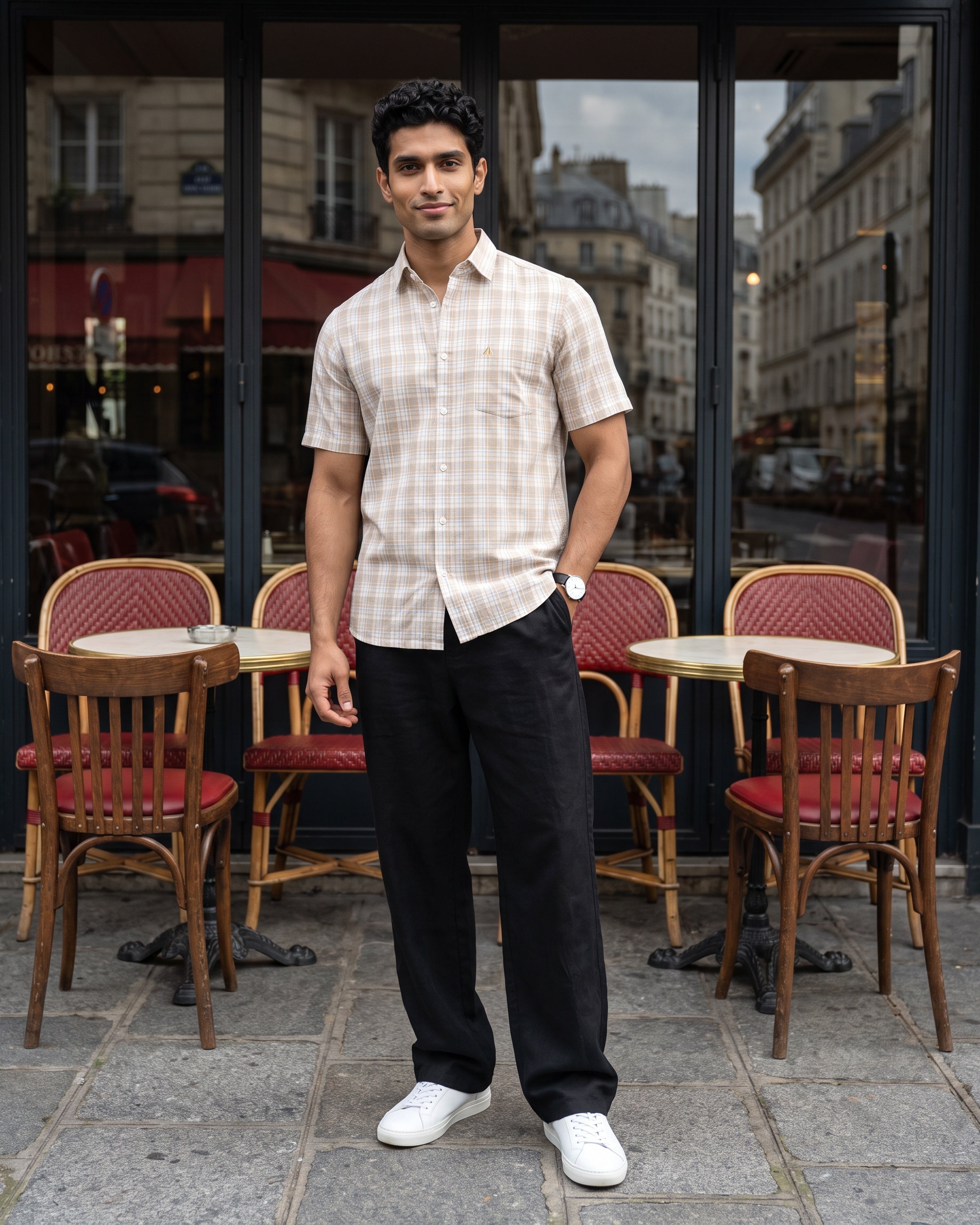 AnationZ Heritage Linen Check Short Sleeve Shirt - Driftwood Sri Lanka