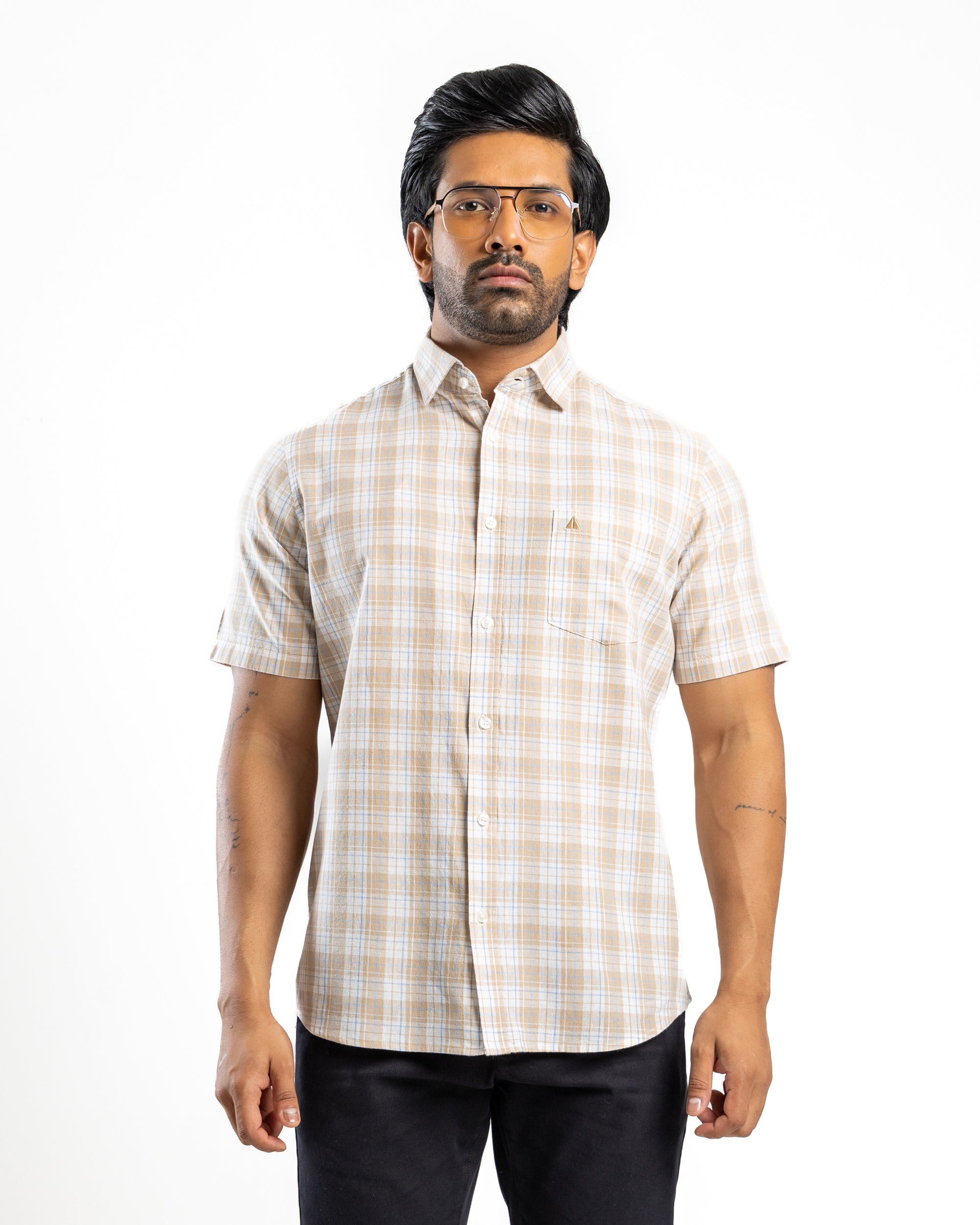 AnationZ Heritage Linen Check Short Sleeve Shirt - Driftwood Sri Lanka
