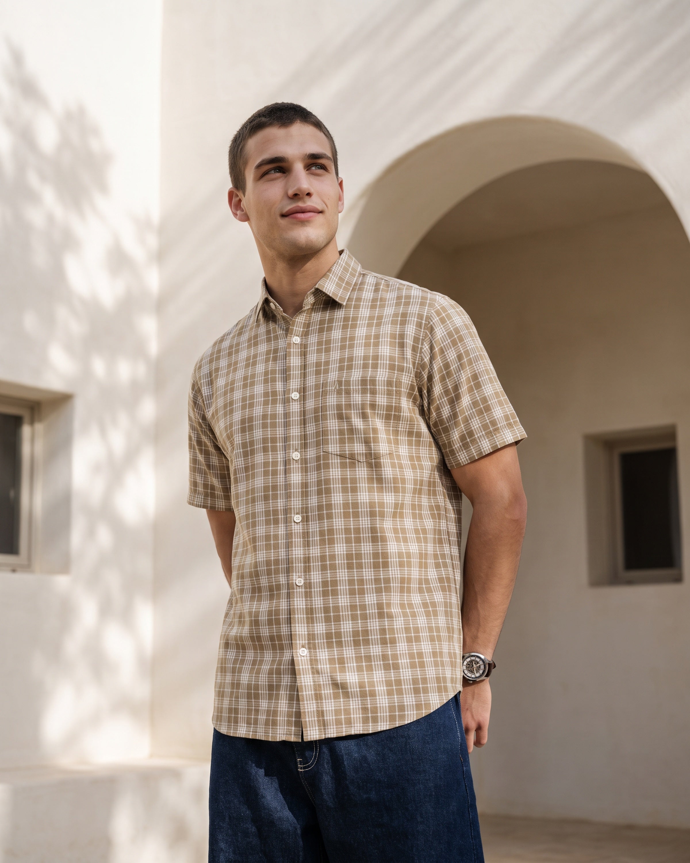 AnationZ Heritage Linen Check Short Sleeve Shirt - Moss Reserve Sri Lanka