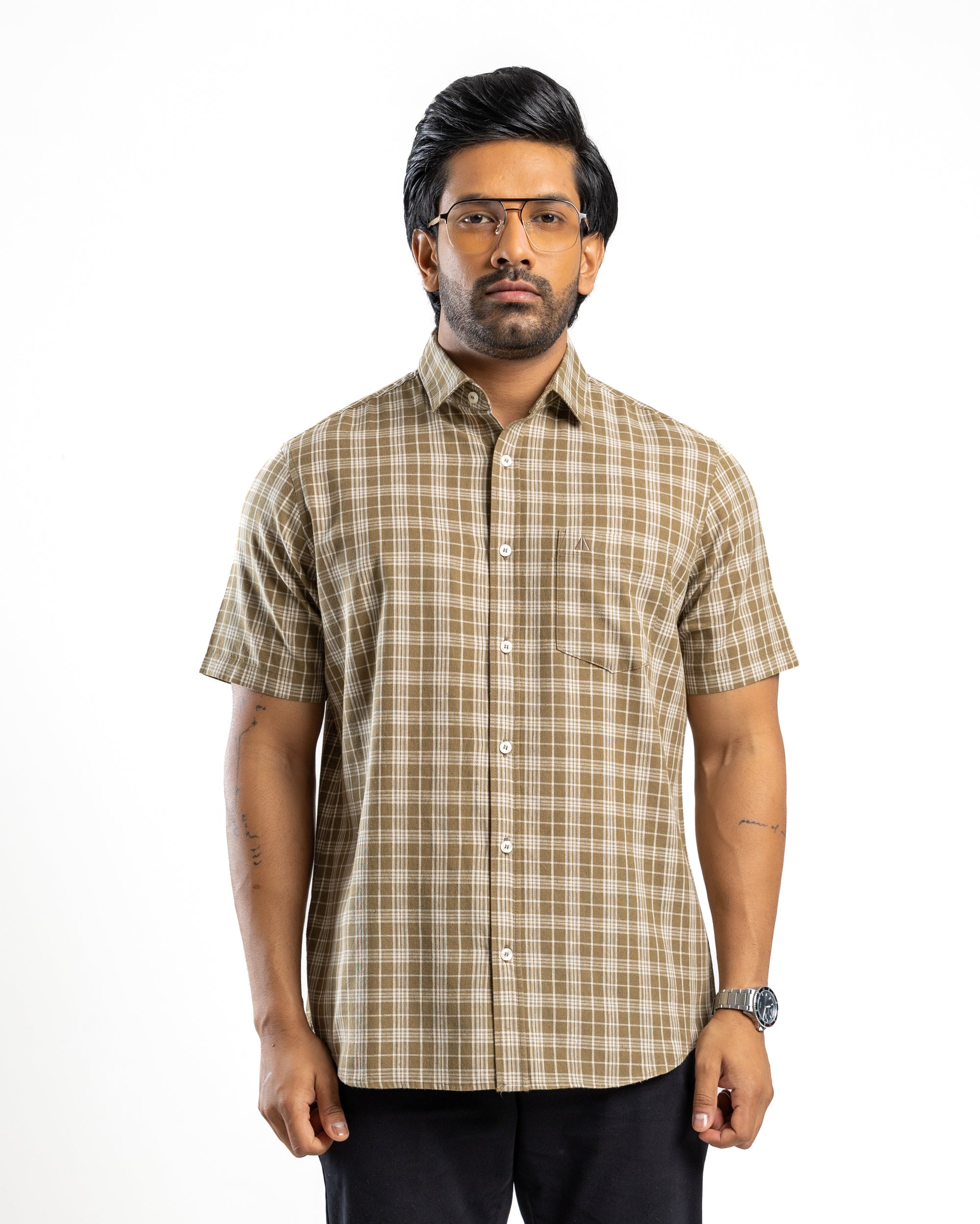 AnationZ Heritage Linen Check Short Sleeve Shirt - Moss Reserve Sri Lanka
