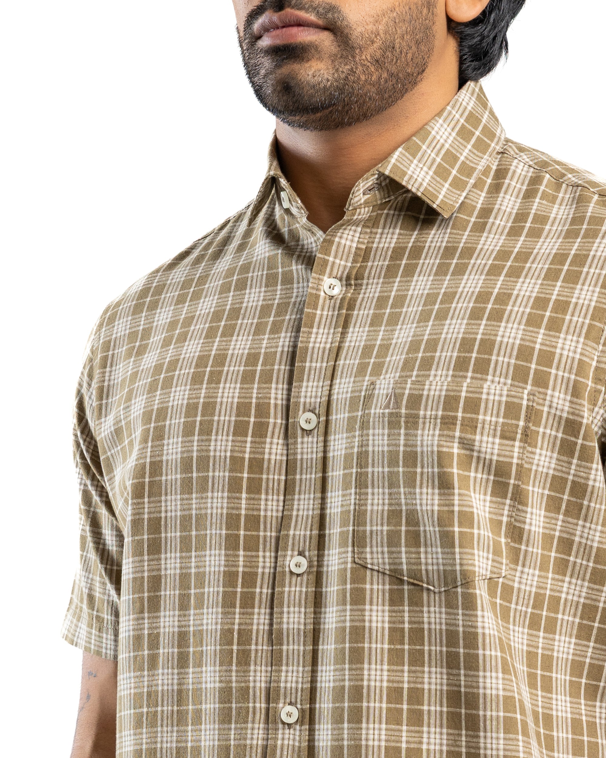 AnationZ Heritage Linen Check Short Sleeve Shirt - Moss Reserve Sri Lanka
