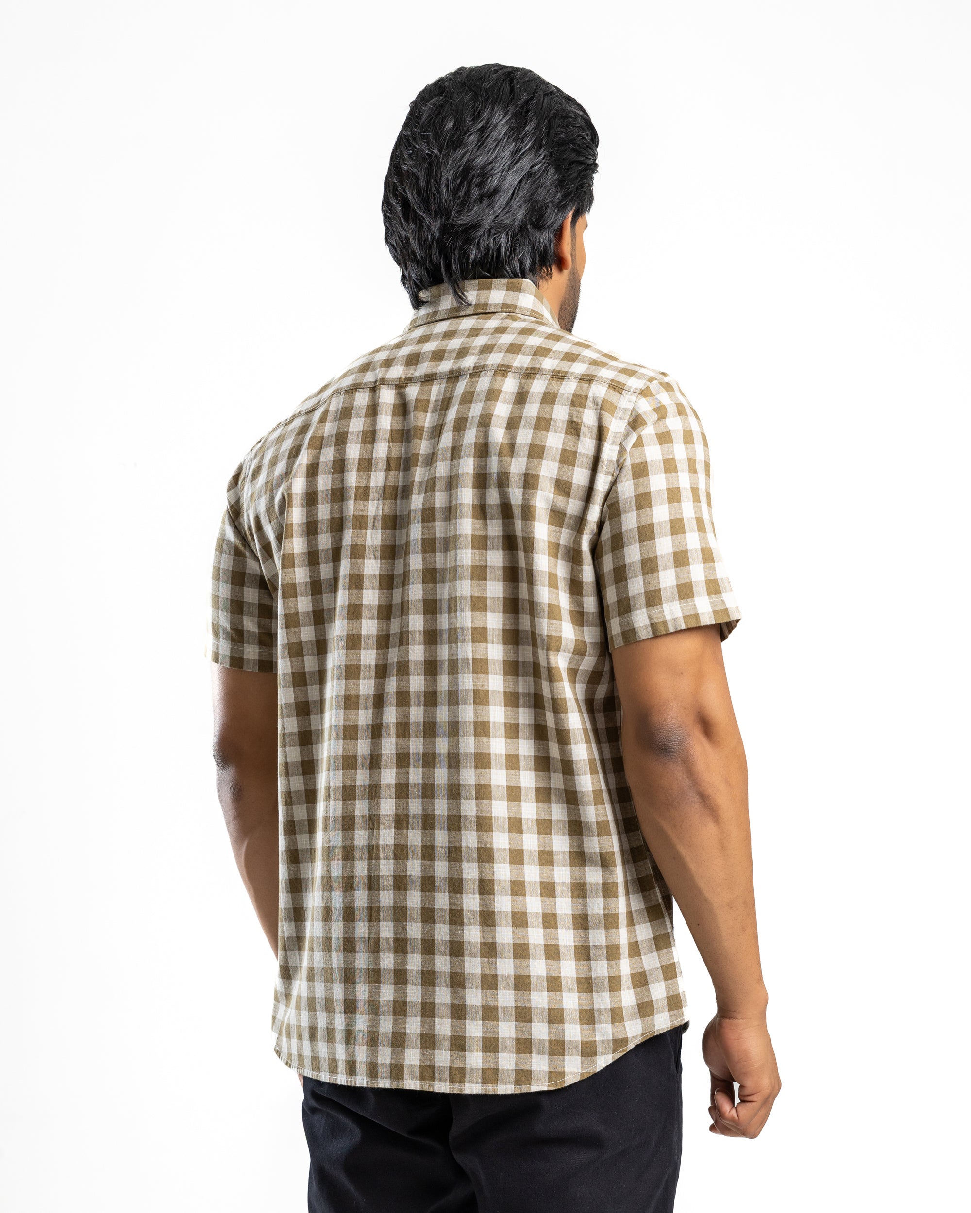 AnationZ Heritage Linen Check Short Sleeve Shirt - Aged Ivory Sri Lanka
