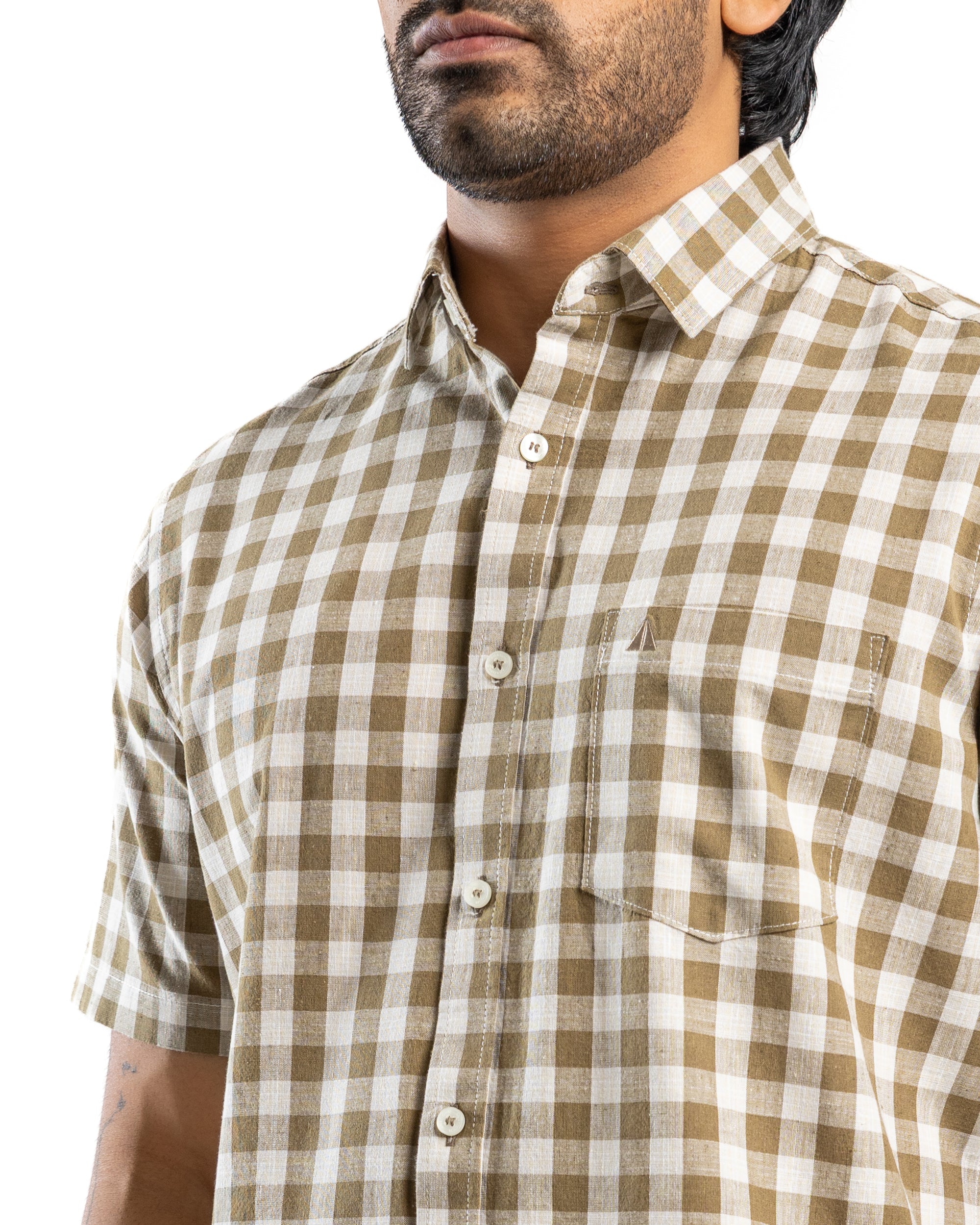 AnationZ Heritage Linen Check Short Sleeve Shirt - Aged Ivory Sri Lanka
