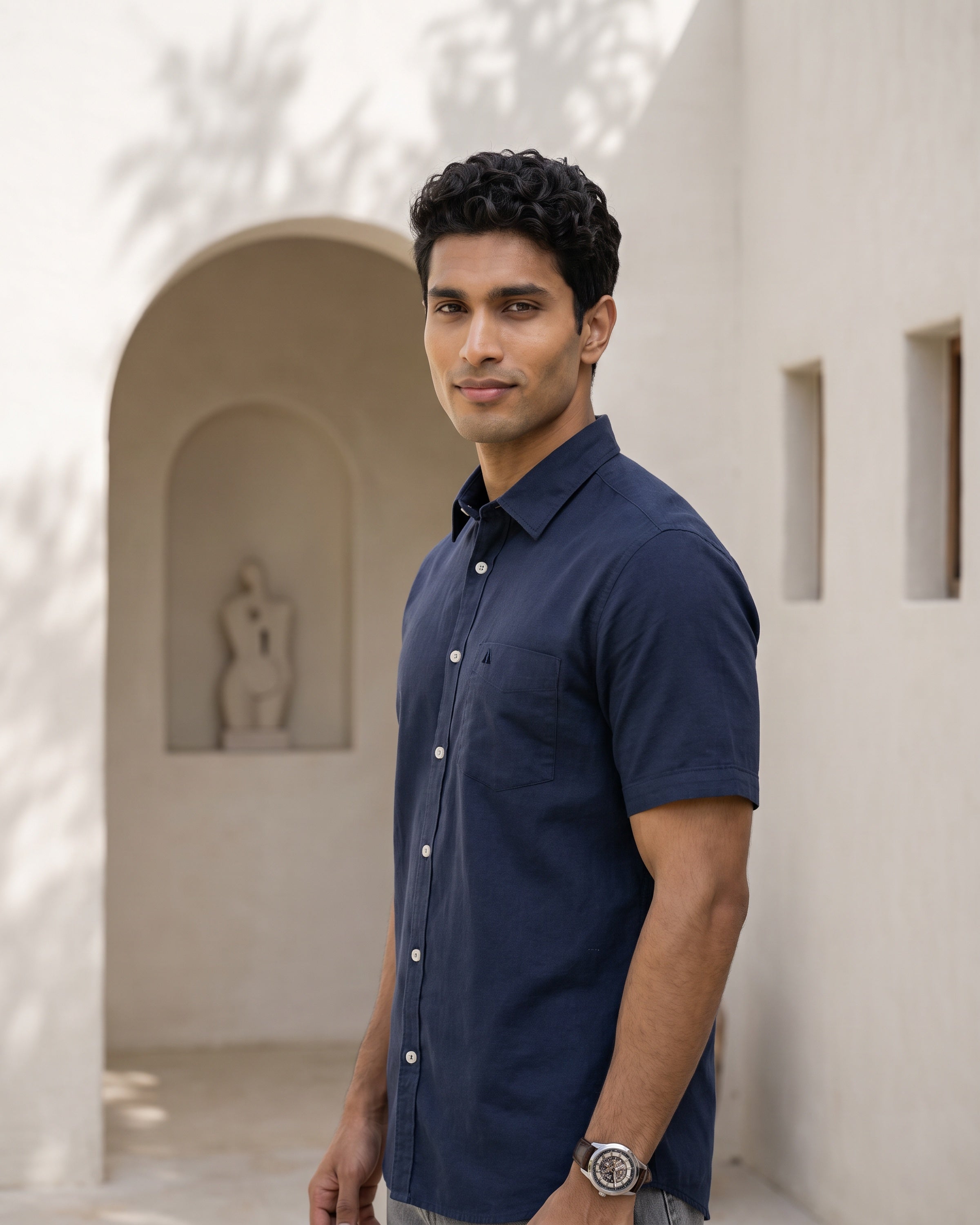 AnationZ Heritage Linen Slub Short Sleeve Shirt - Midnight Ink Sri Lanka