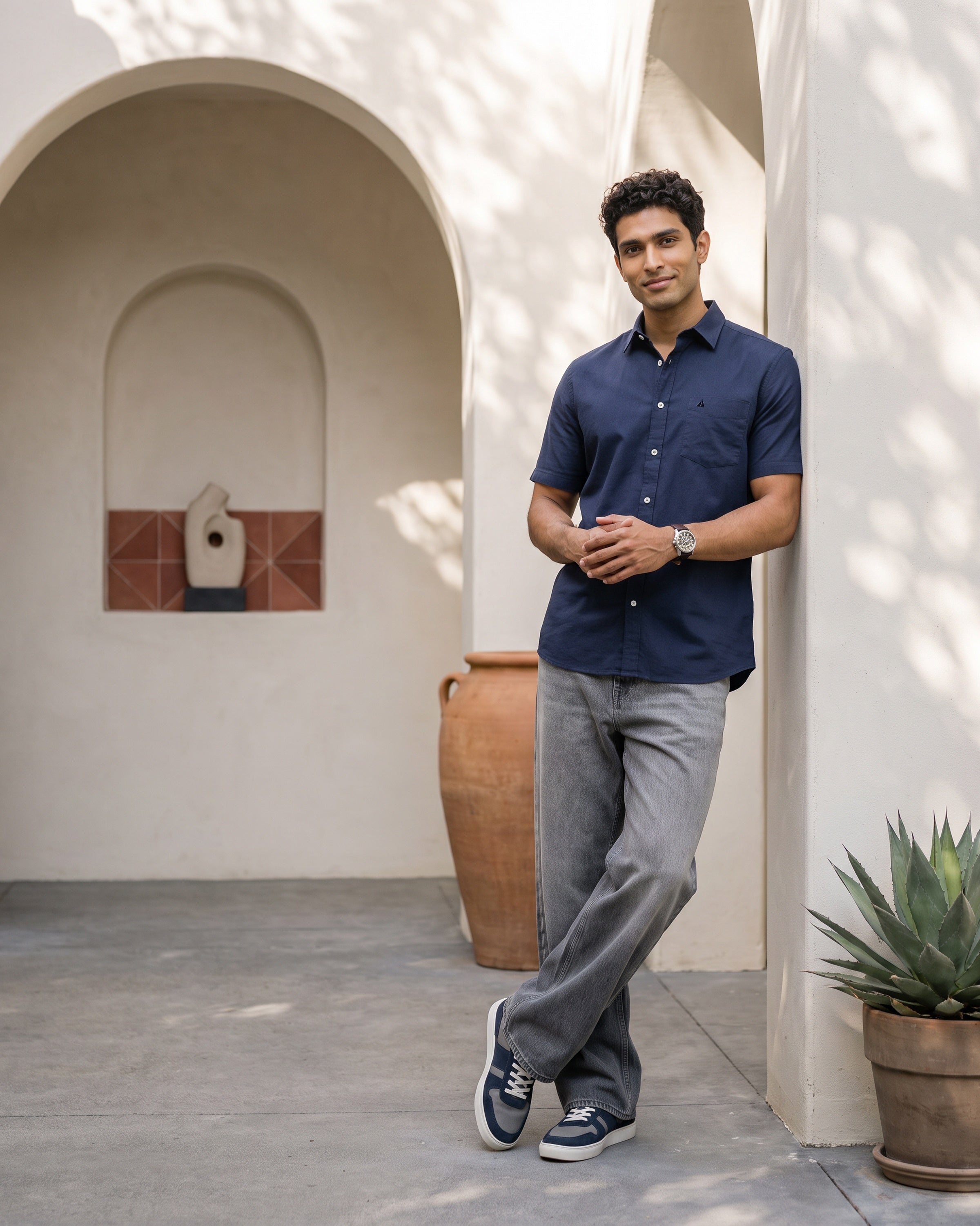 AnationZ Heritage Linen Slub Short Sleeve Shirt - Midnight Ink Sri Lanka