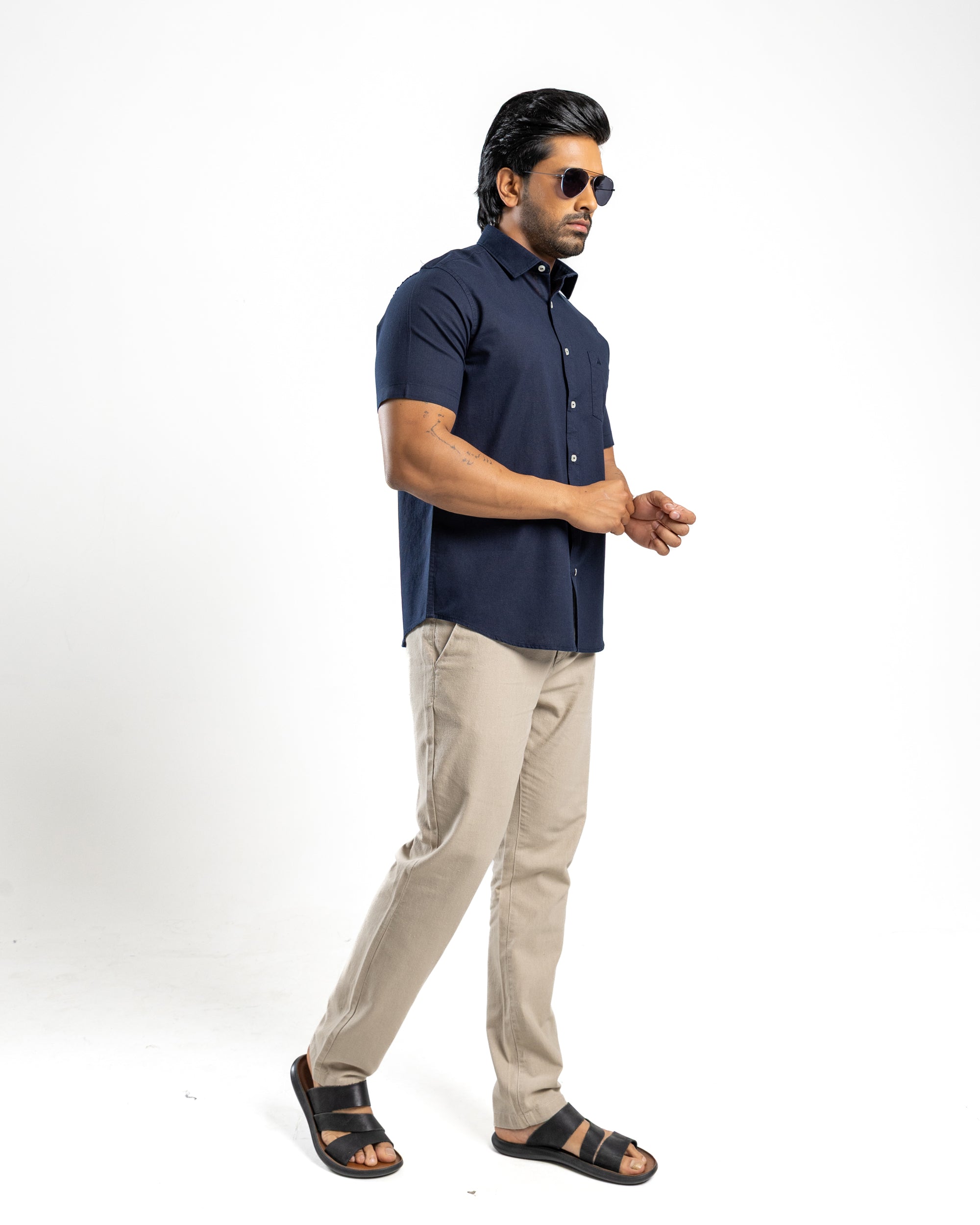AnationZ Heritage Linen Slub Short Sleeve Shirt - Midnight Ink Sri Lanka