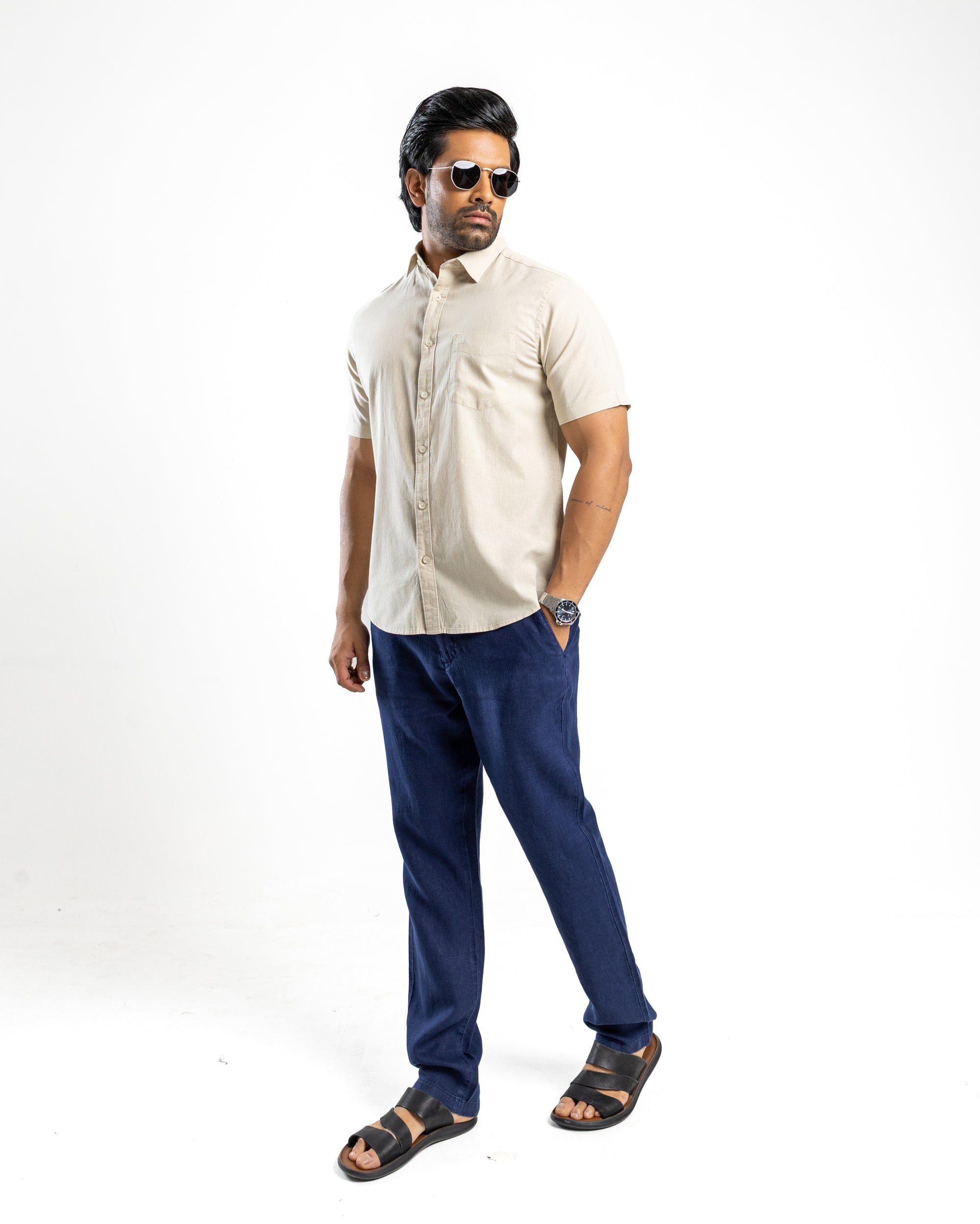 AnationZ Heritage Linen Slub Short Sleeve Shirt - Aged Ivory Sri Lanka