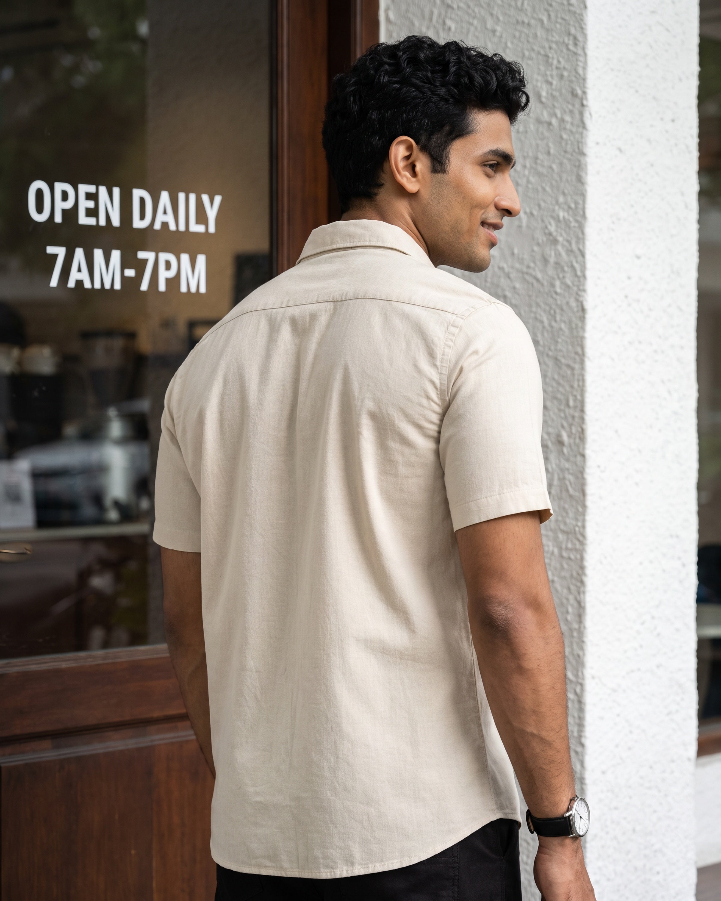 AnationZ Heritage Linen Slub Short Sleeve Shirt - Aged Ivory Sri Lanka