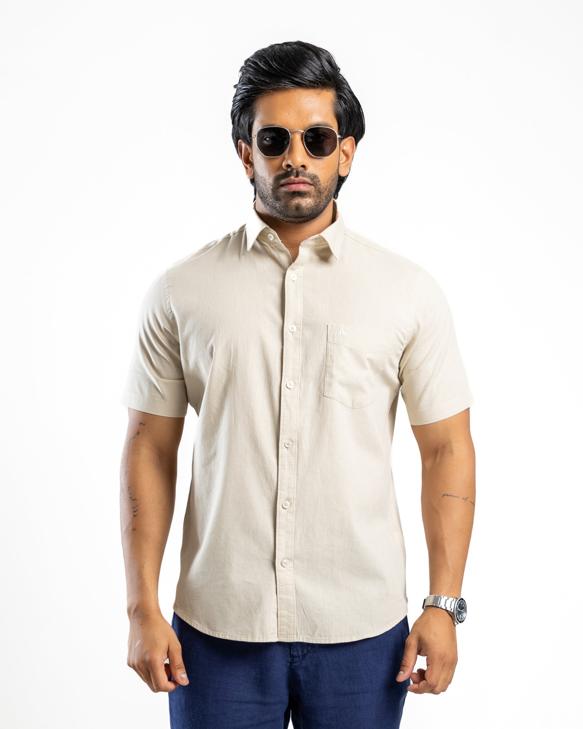AnationZ Heritage Linen Slub Short Sleeve Shirt - Aged Ivory Sri Lanka