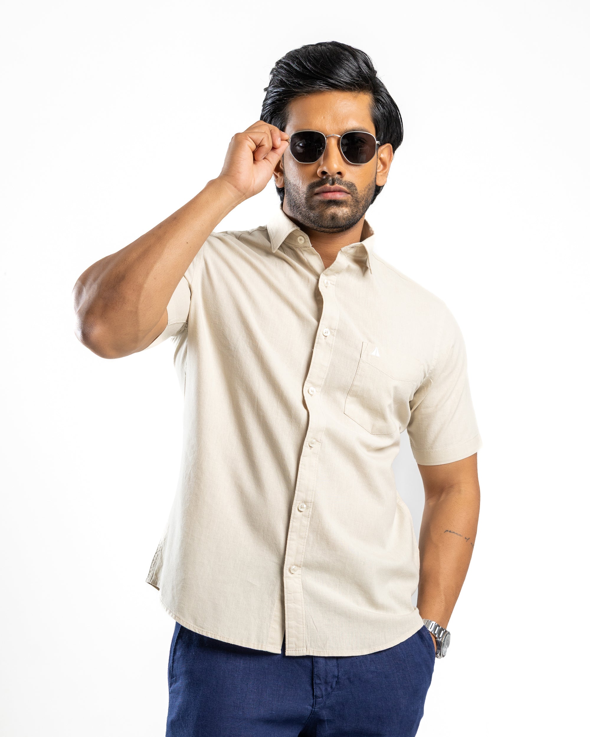 AnationZ Heritage Linen Slub Short Sleeve Shirt - Aged Ivory Sri Lanka