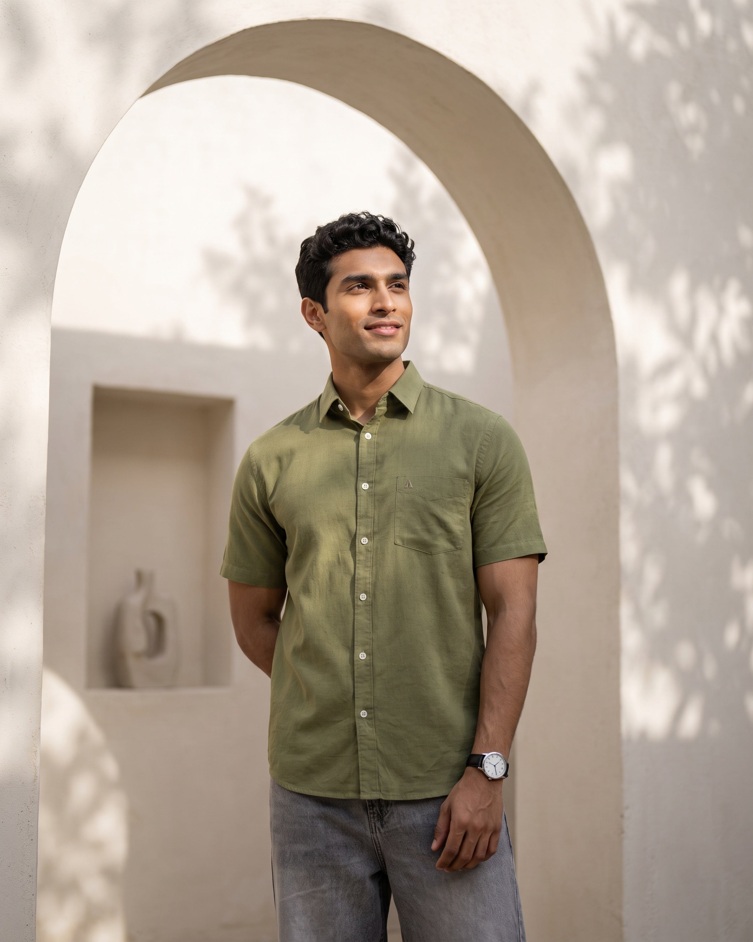 AnationZ Heritage Linen Slub Short Sleeve Shirt - Moss Reserve Sri Lanka