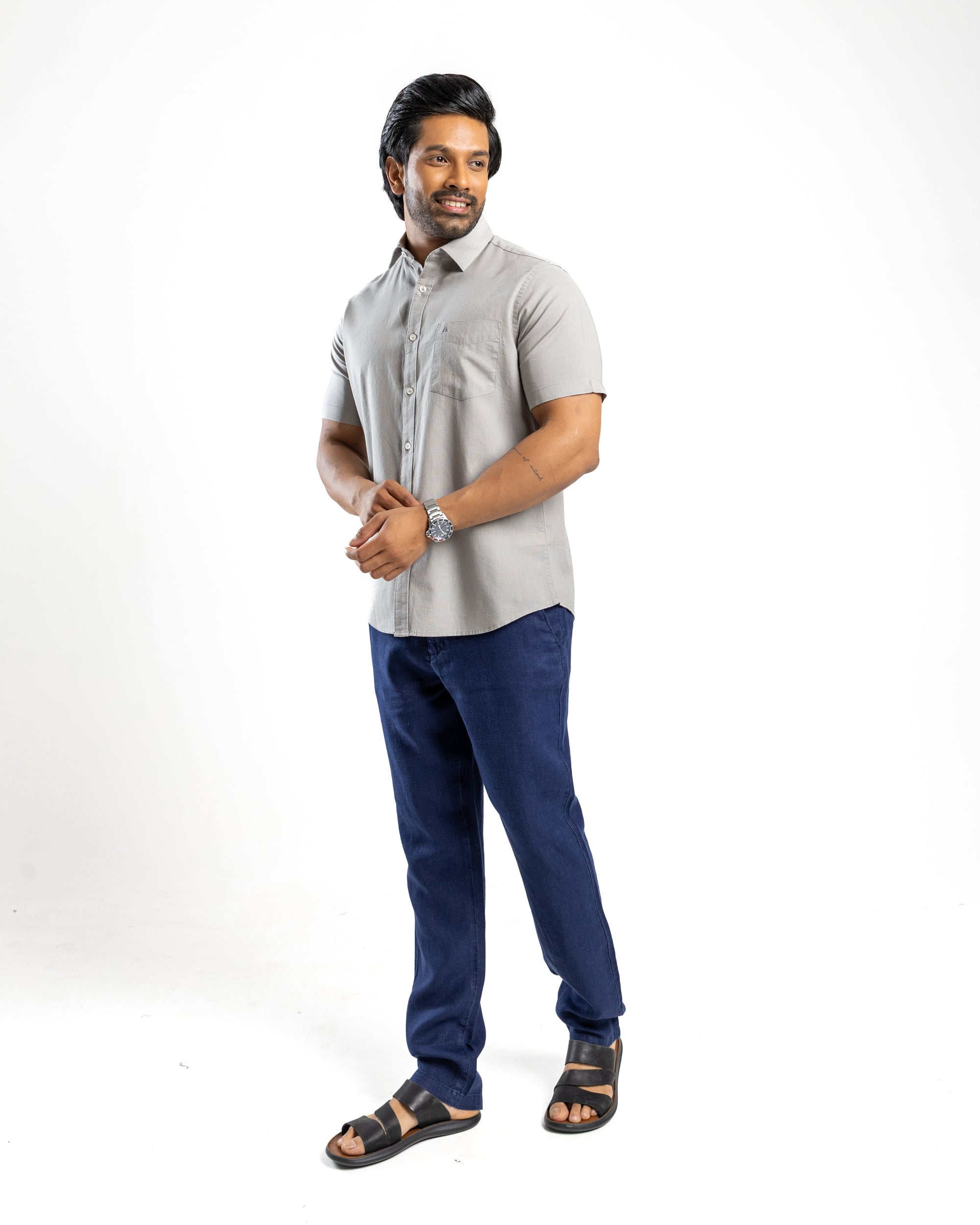 AnationZ Heritage Linen Slub Short Sleeve Shirt - Storm Dust Sri Lanka