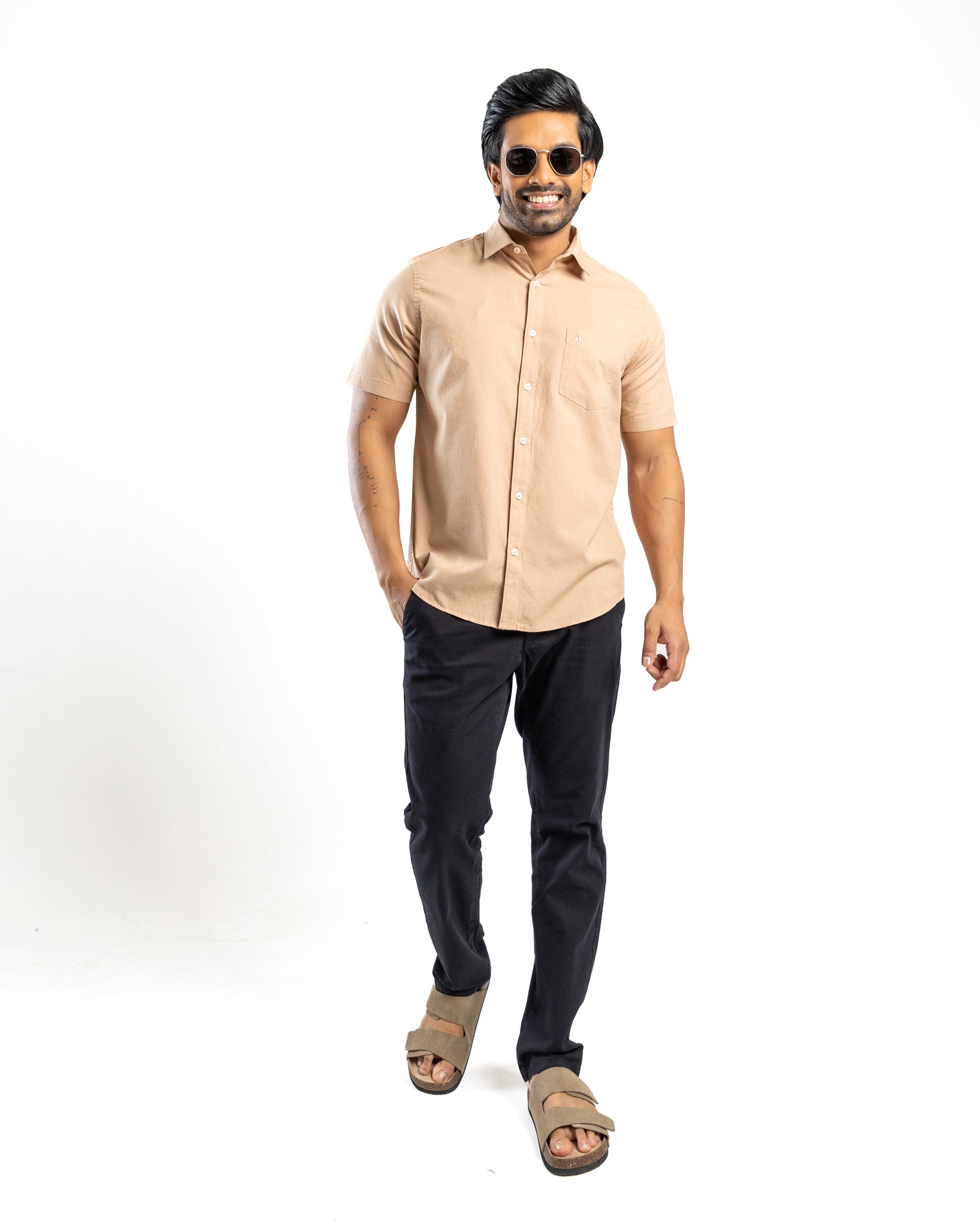 AnationZ Heritage Linen Slub Short Sleeve Shirt - Warm Tobacco Sri Lanka