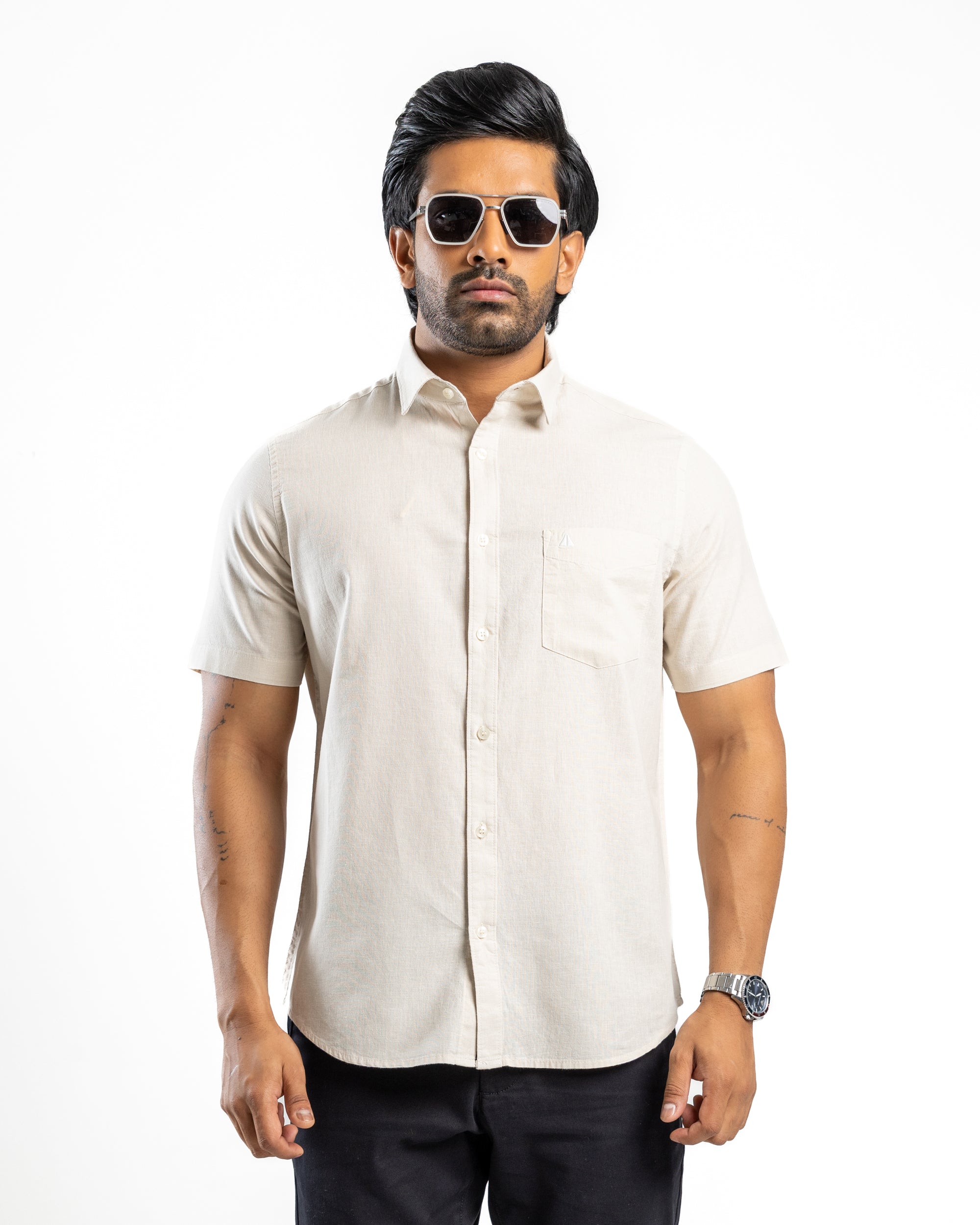 AnationZ Heritage Linen Slub Short Sleeve Shirt - Raw Canvas Sri Lanka