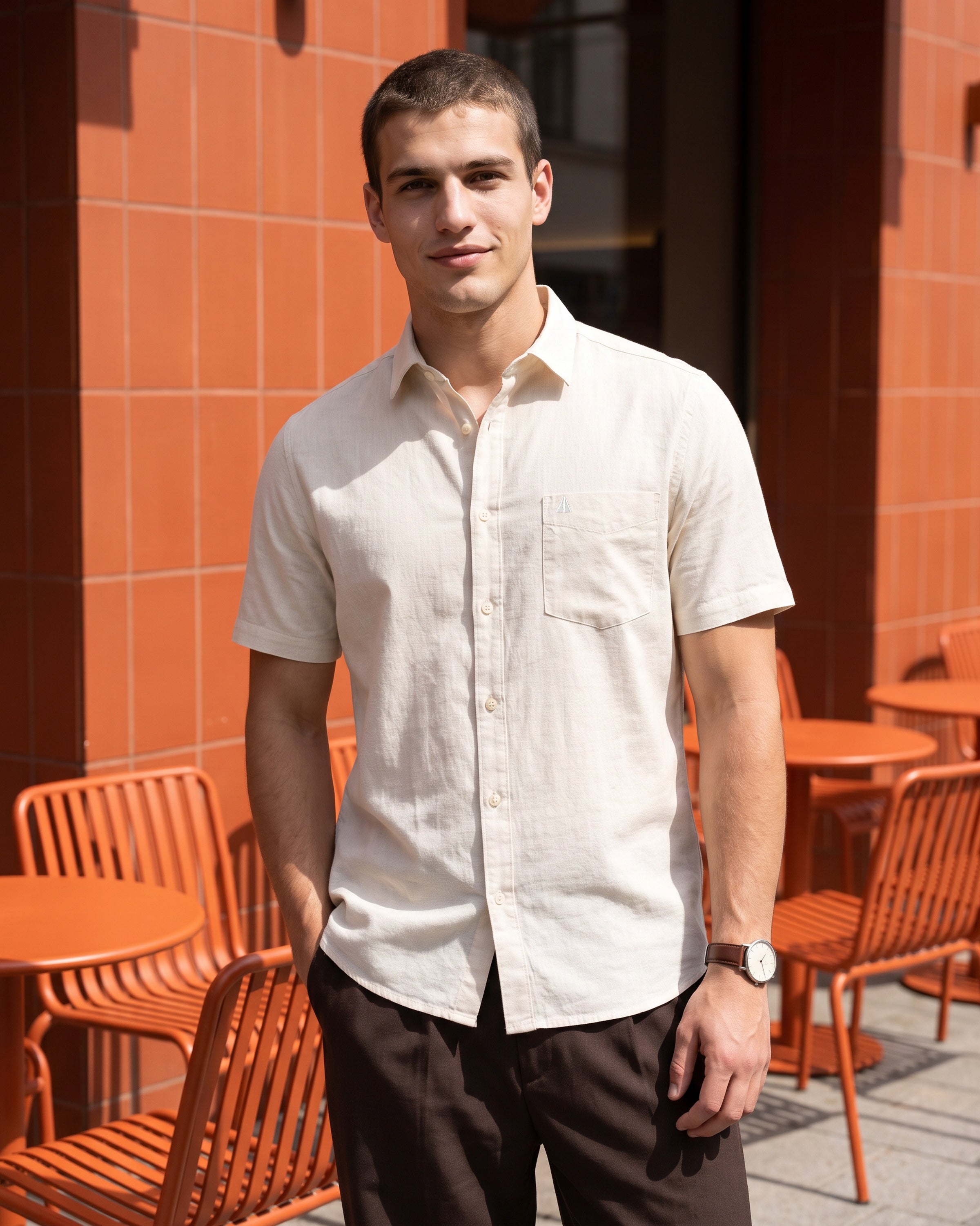 AnationZ Heritage Linen Slub Short Sleeve Shirt - Raw Canvas Sri Lanka