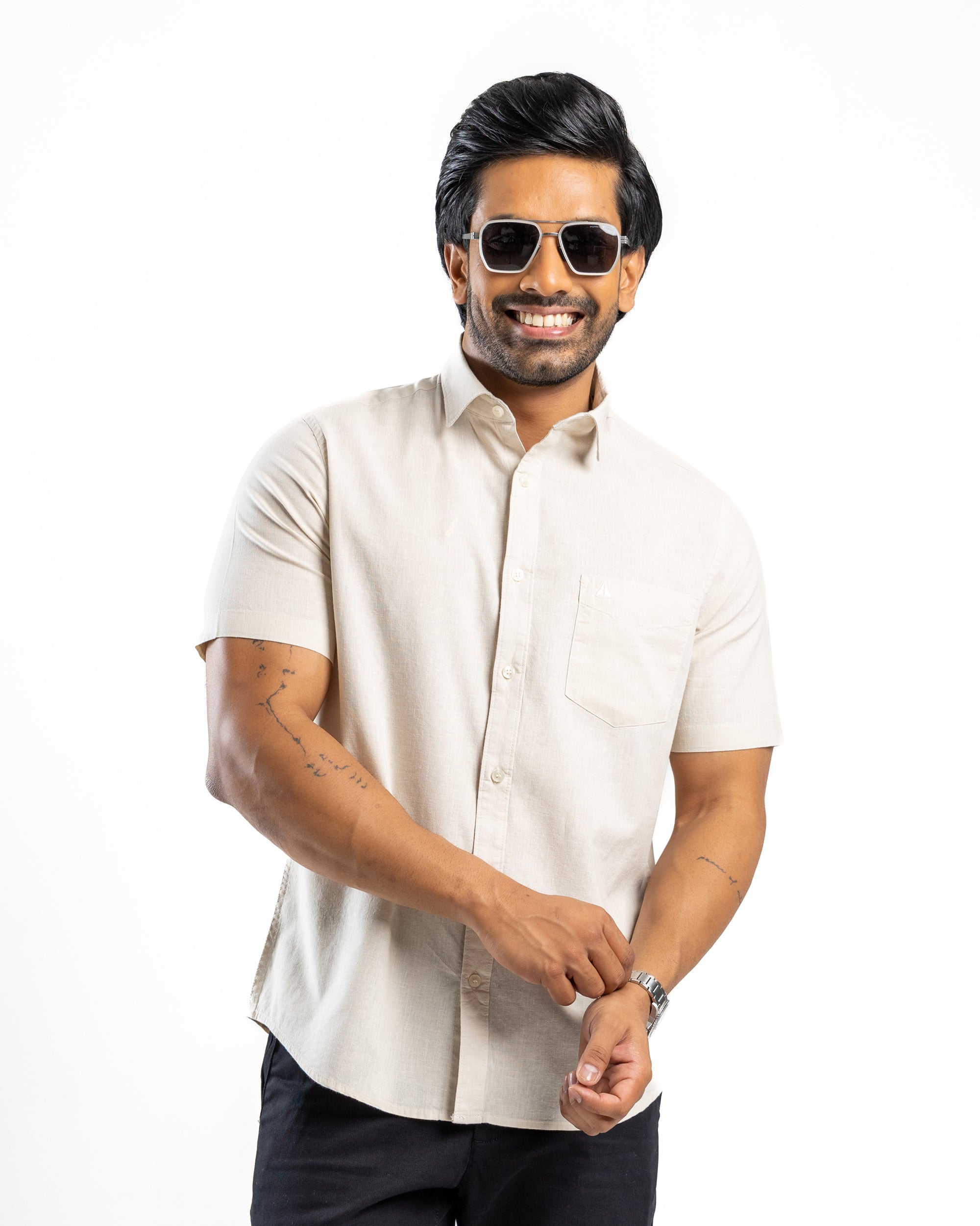 AnationZ Heritage Linen Slub Short Sleeve Shirt - Raw Canvas Sri Lanka