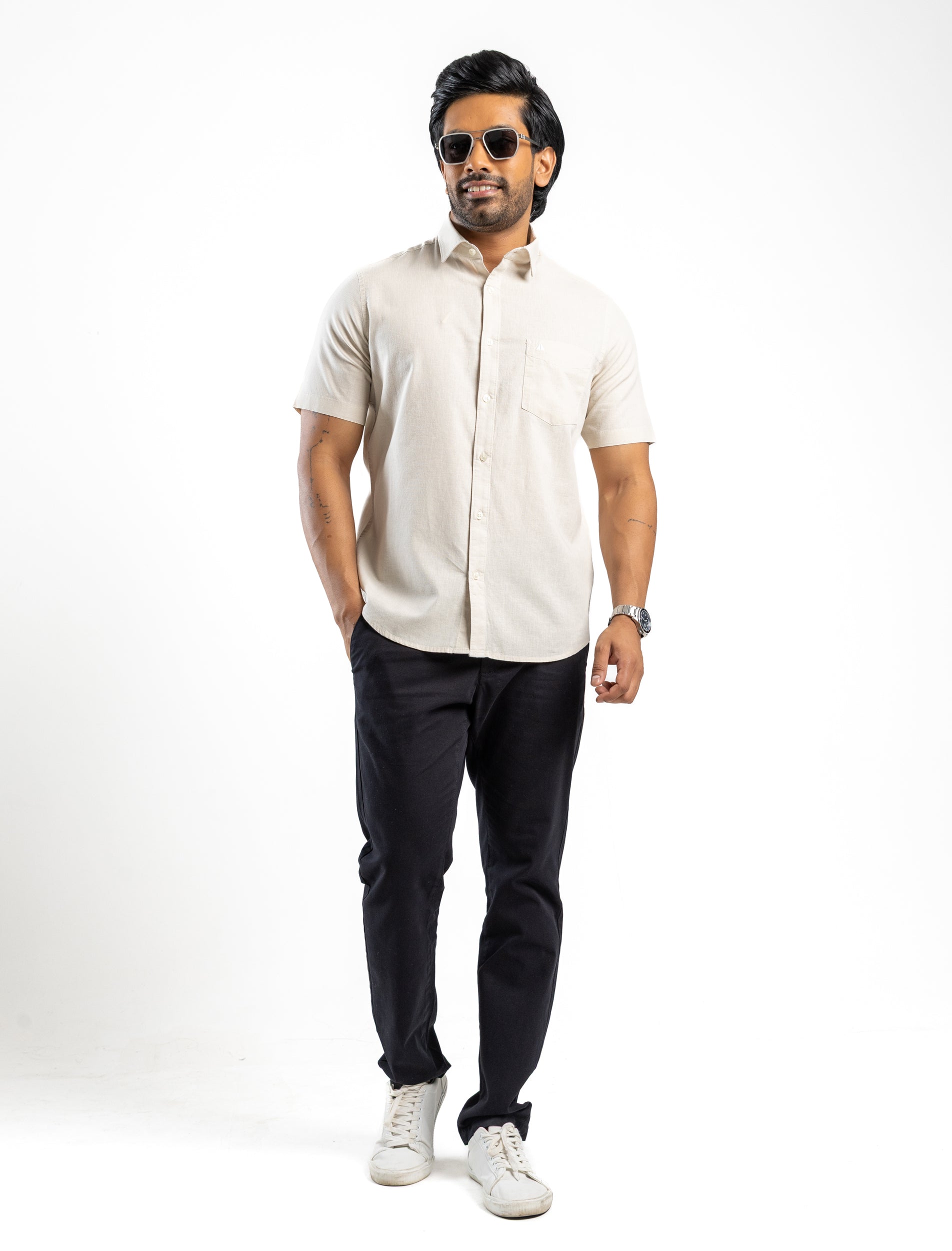 AnationZ Heritage Linen Slub Short Sleeve Shirt - Raw Canvas Sri Lanka