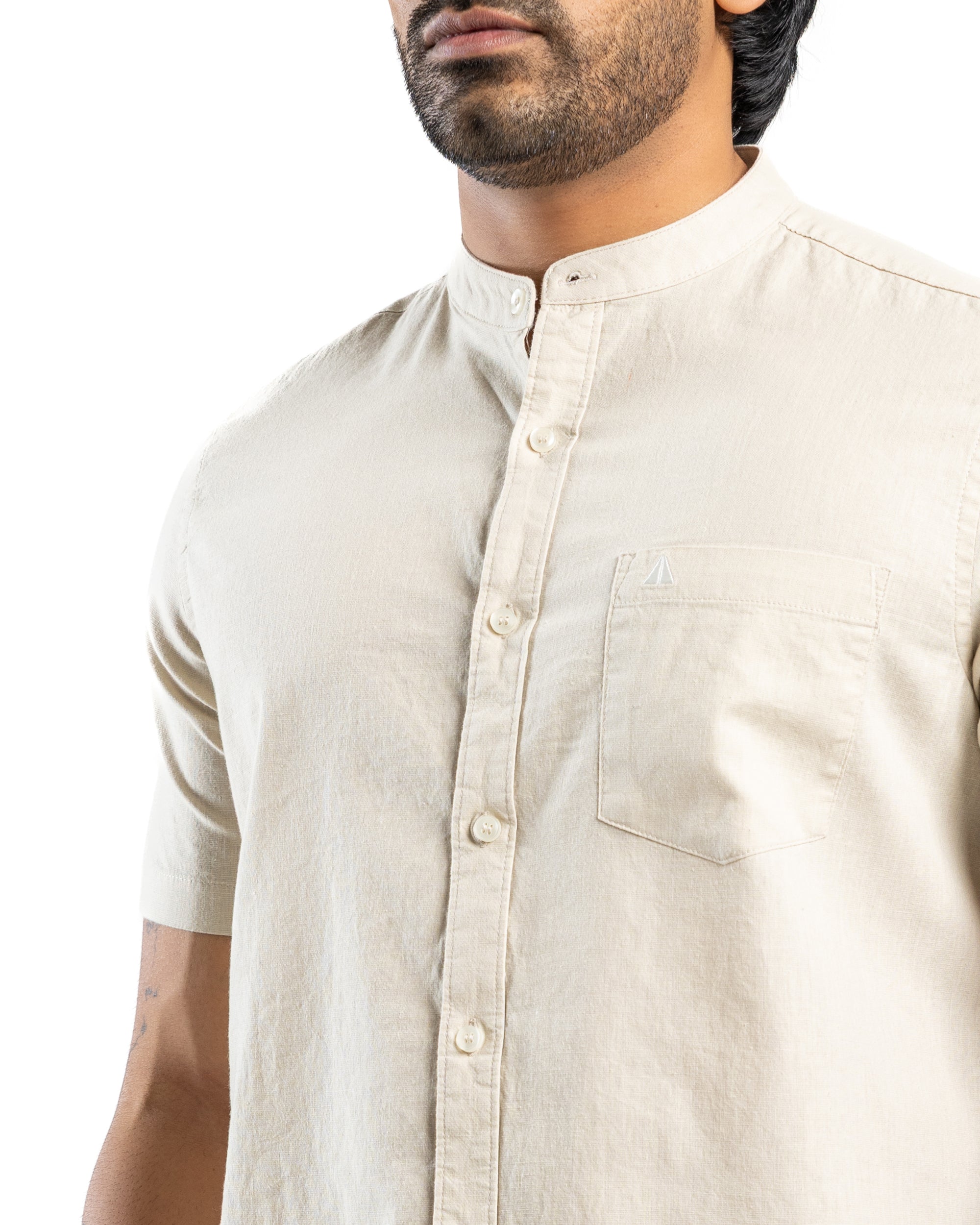 Slub Linen Blend Short Sleeve Shirt | Aged Ivory