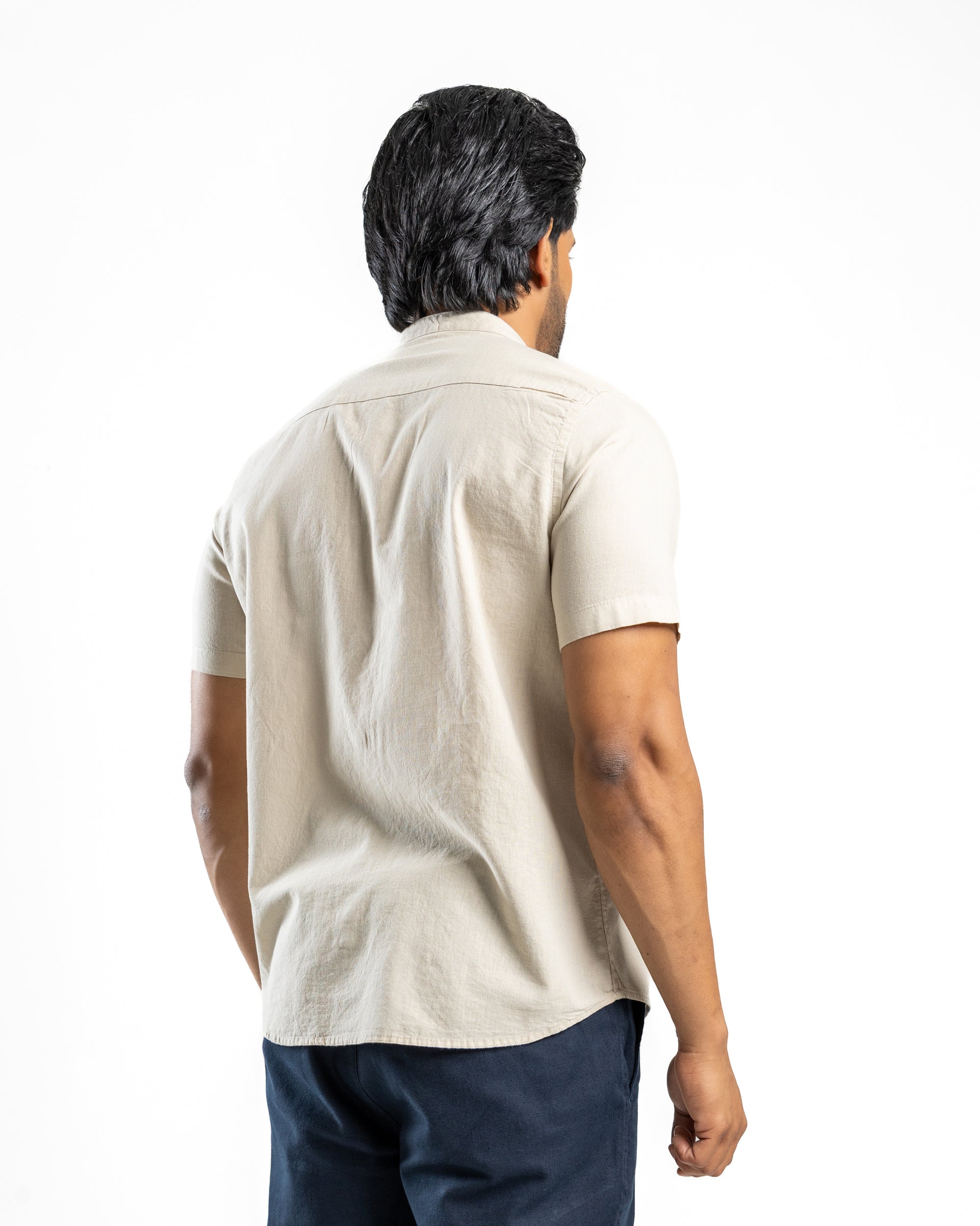 Slub Linen Blend Short Sleeve Shirt | Aged Ivory