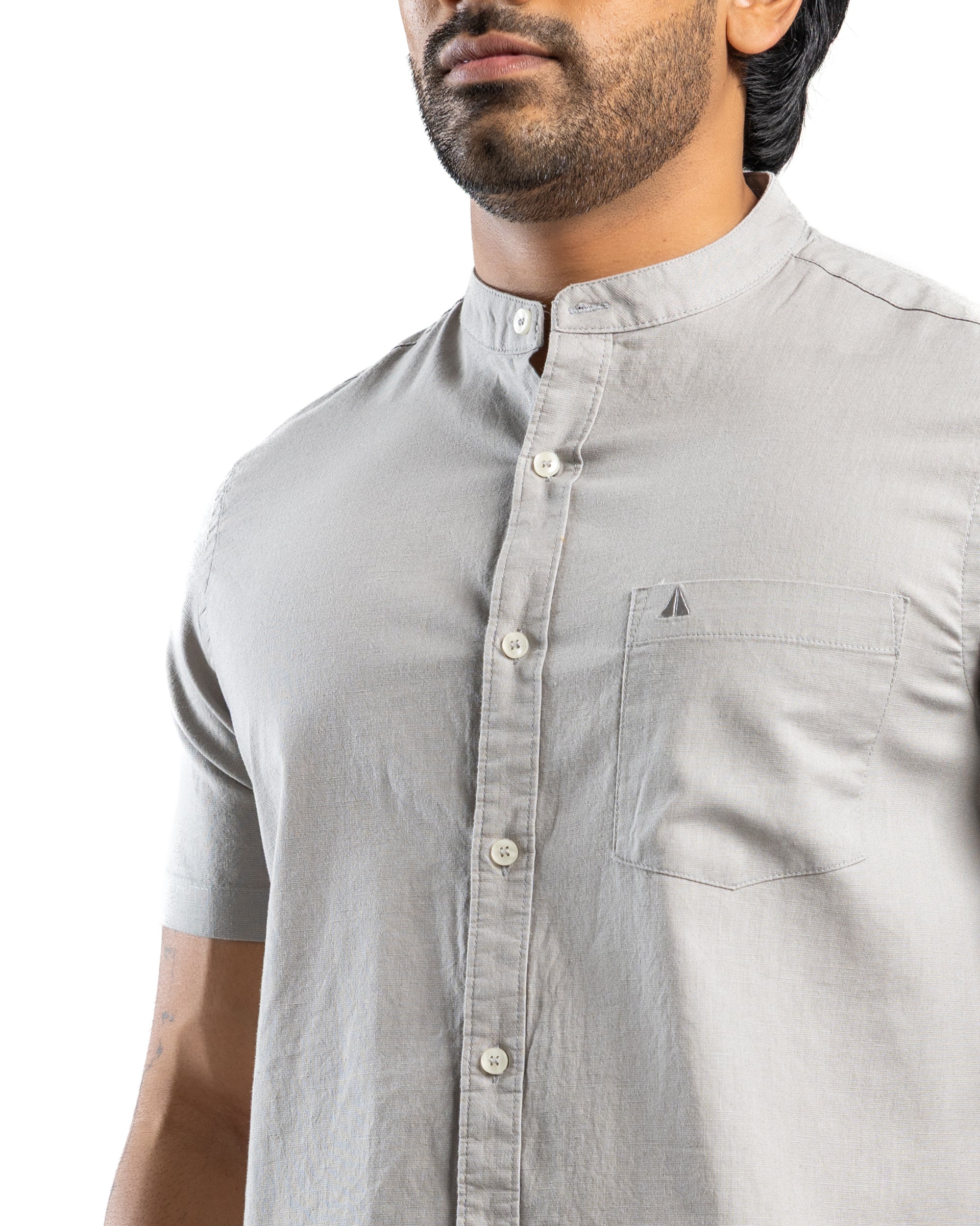 Slub Linen Blend Short Sleeve Shirt | Storm Dust
