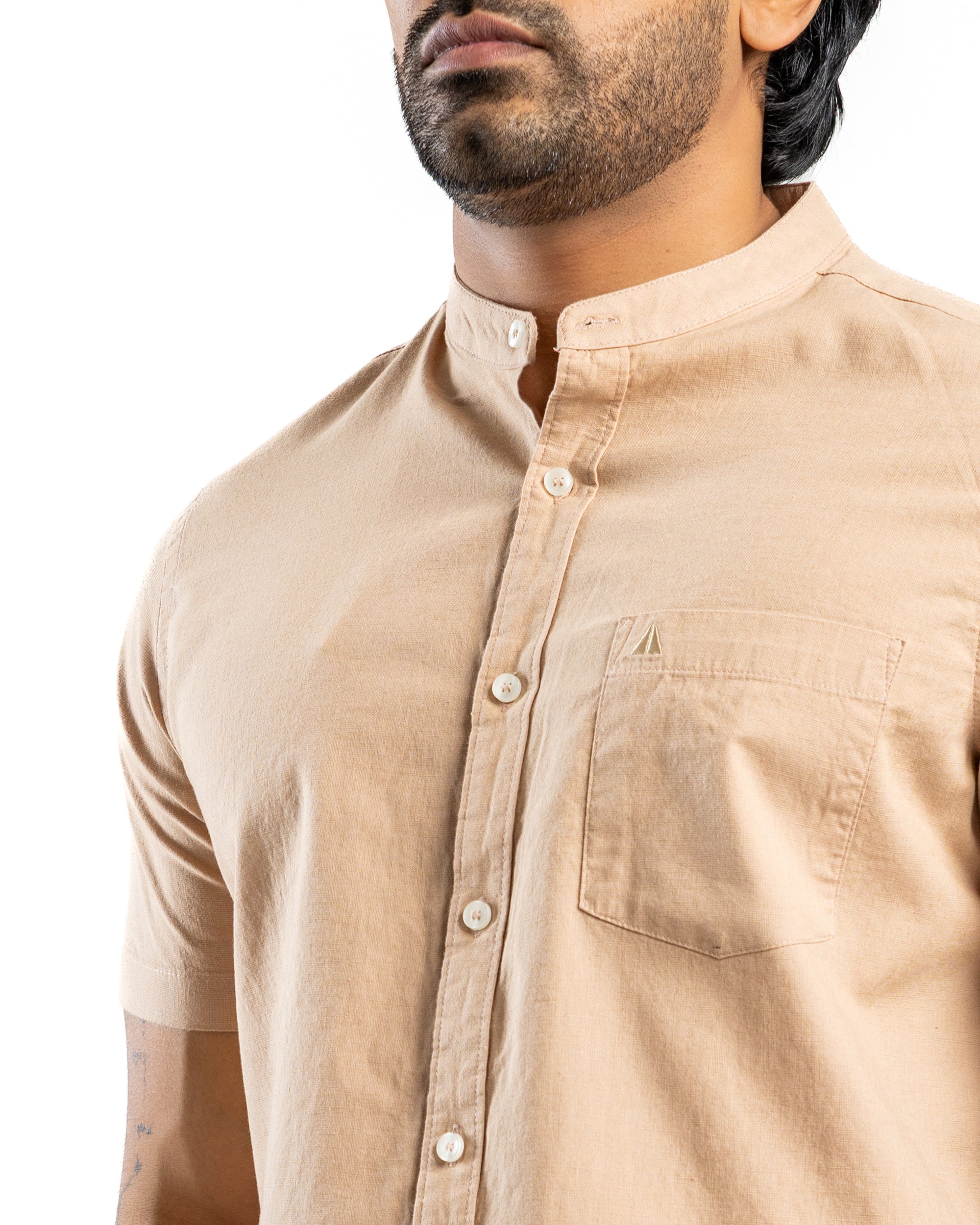 Slub Linen Blend Short Sleeve Shirt | Warm Tobacco