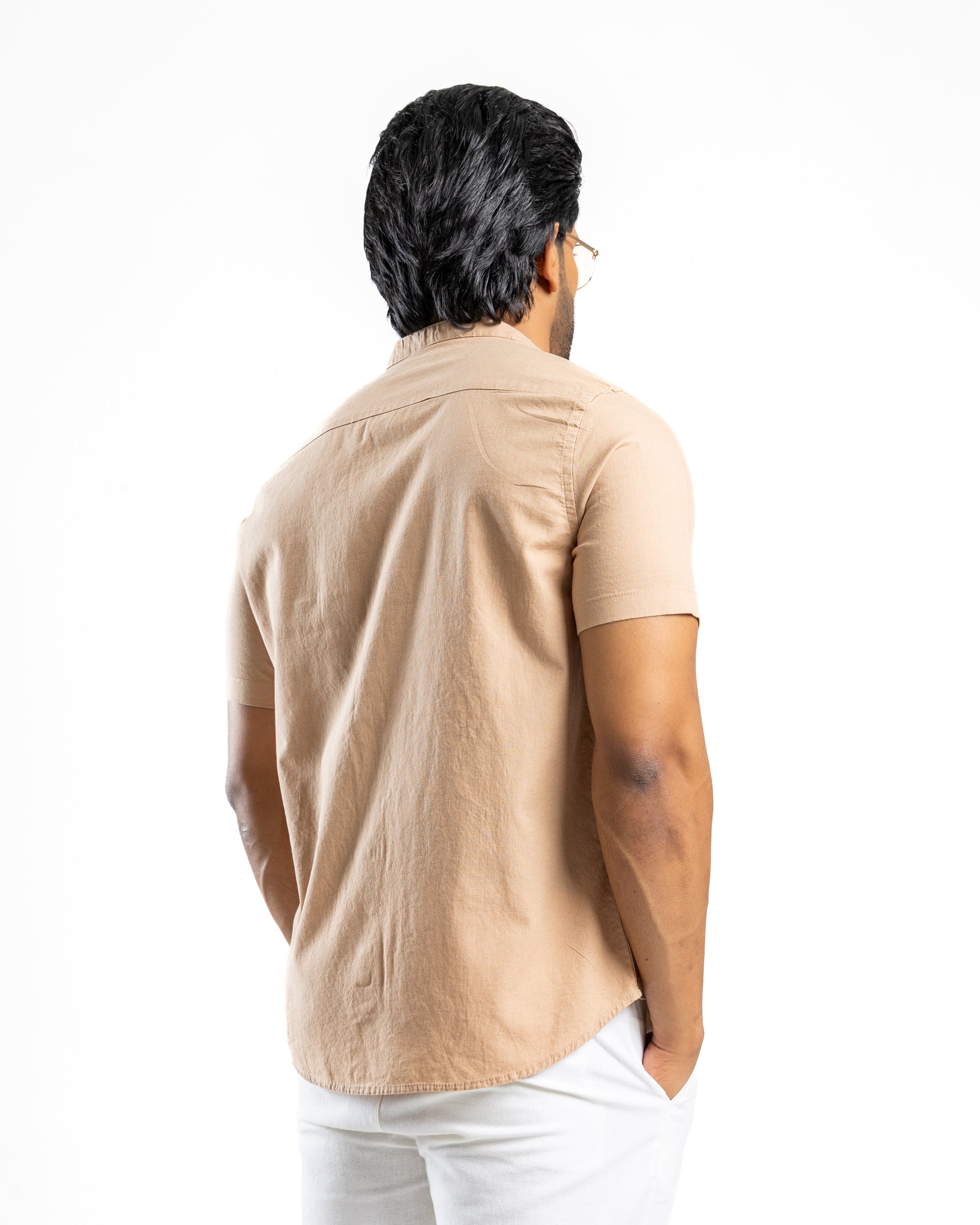 Slub Linen Blend Short Sleeve Shirt | Warm Tobacco