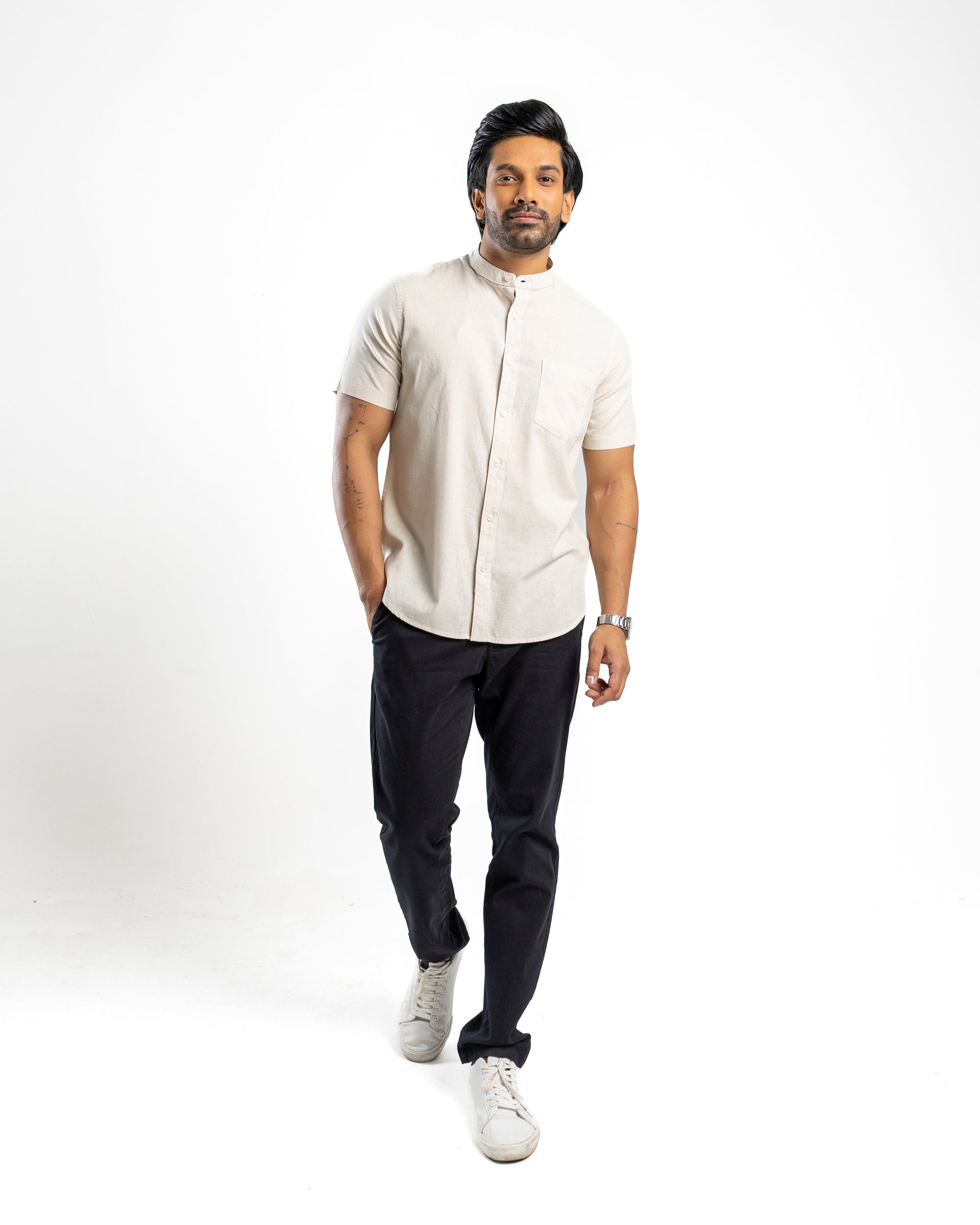 Slub Linen Blend Short Sleeve Shirt | Raw Canvas