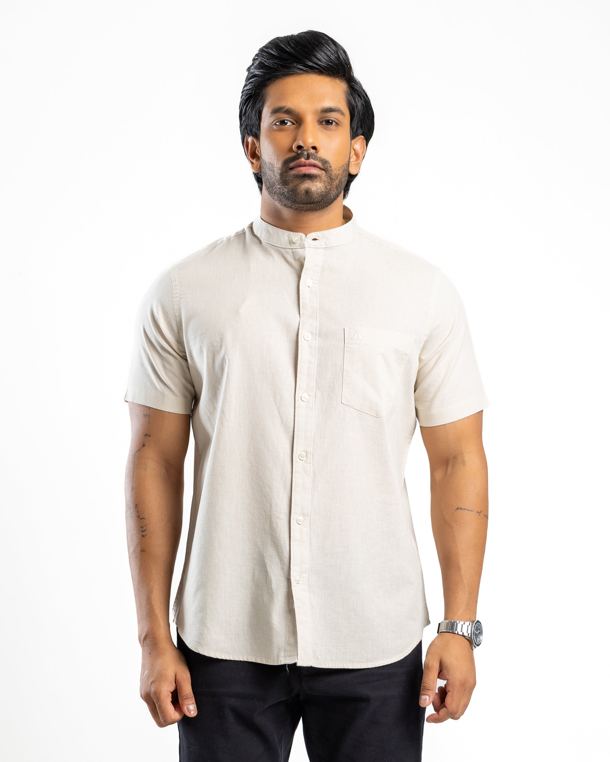 Slub Linen Blend Short Sleeve Shirt | Raw Canvas