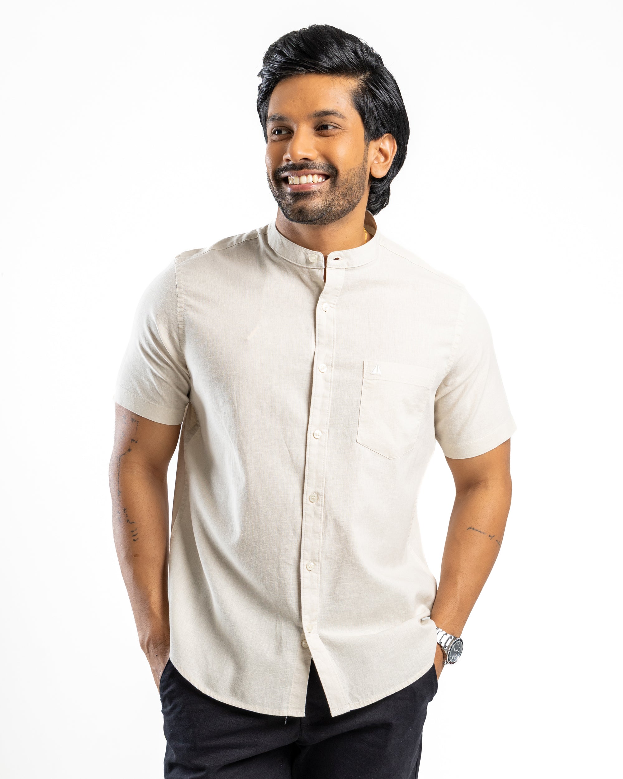 Slub Linen Blend Short Sleeve Shirt | Raw Canvas