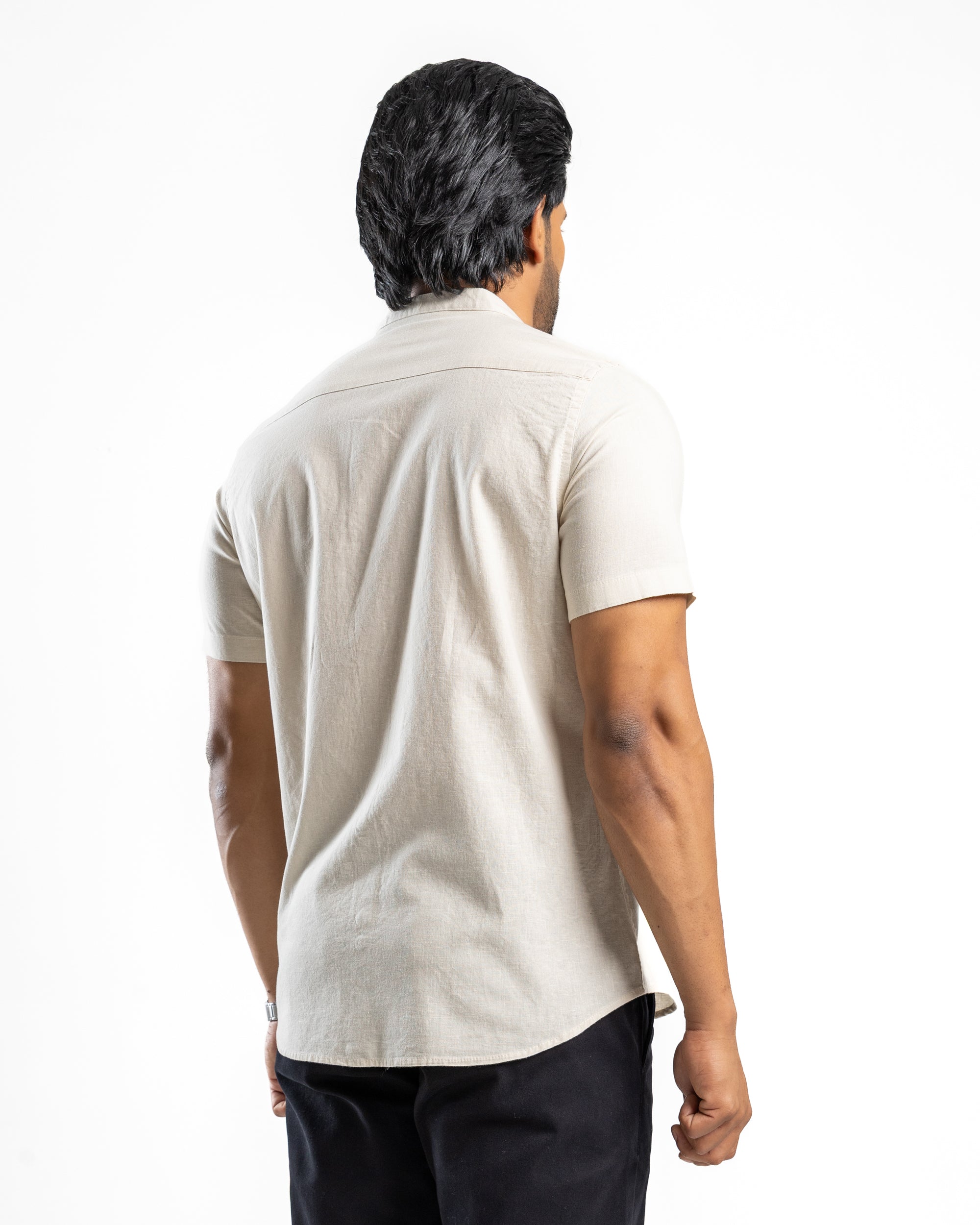 Slub Linen Blend Short Sleeve Shirt | Raw Canvas