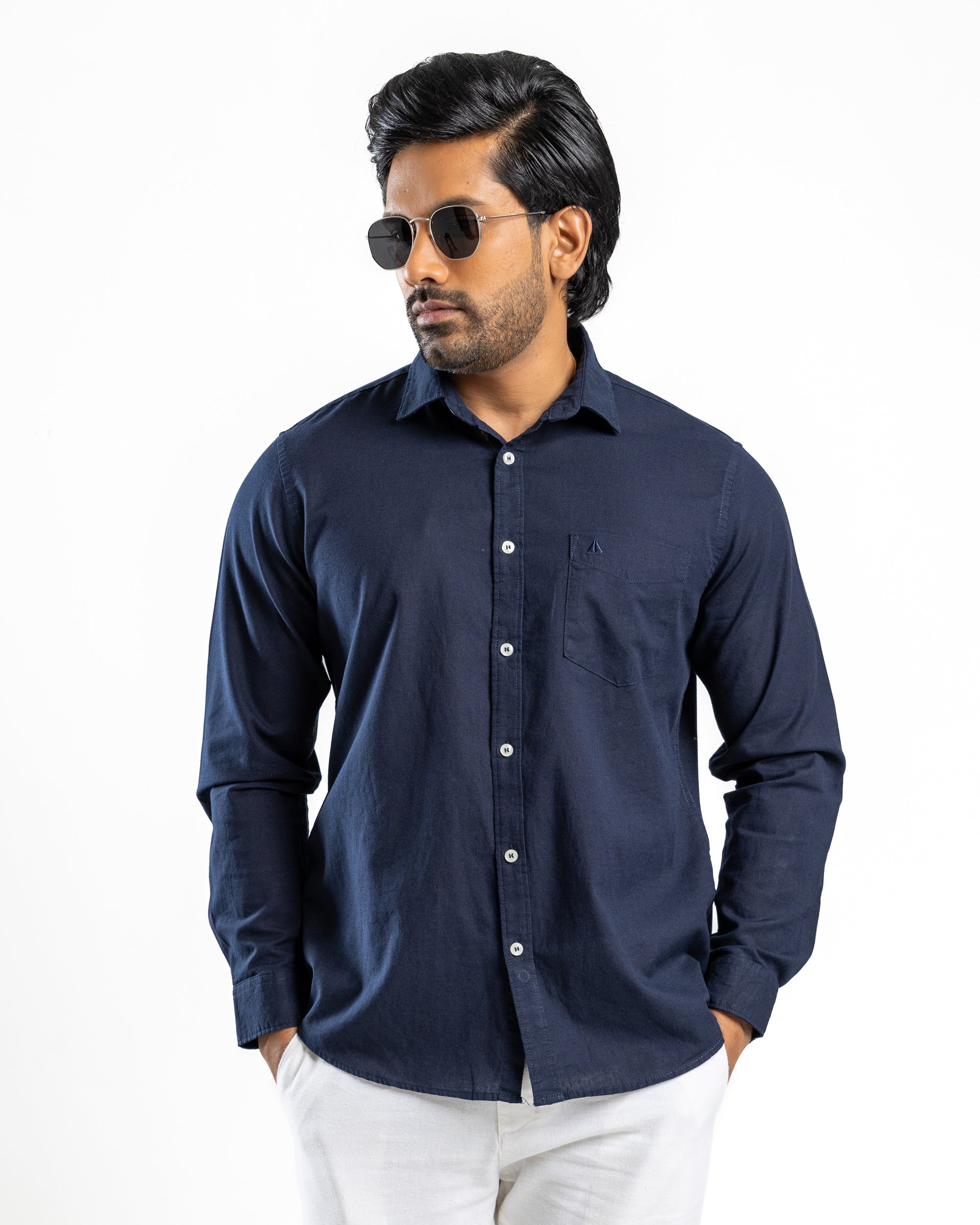 AnationZ Heritage Linen Slub Long Sleeve Shirt - Midnight Ink Sri Lanka

