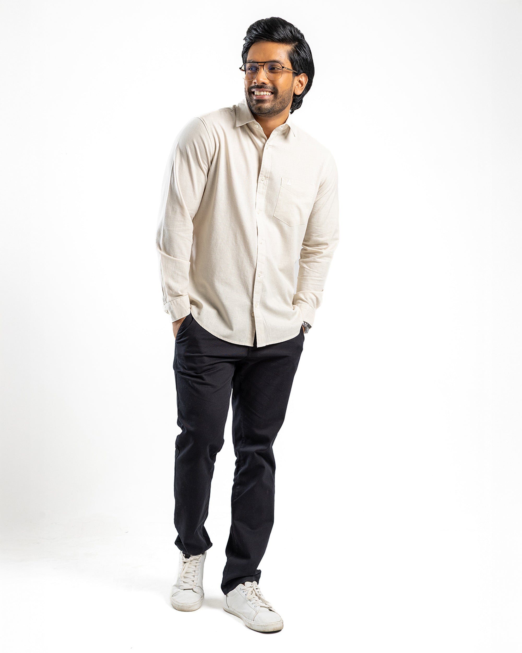 AnationZ Heritage Linen Slub Long Sleeve Shirt - Aged Ivory Sri Lanka

